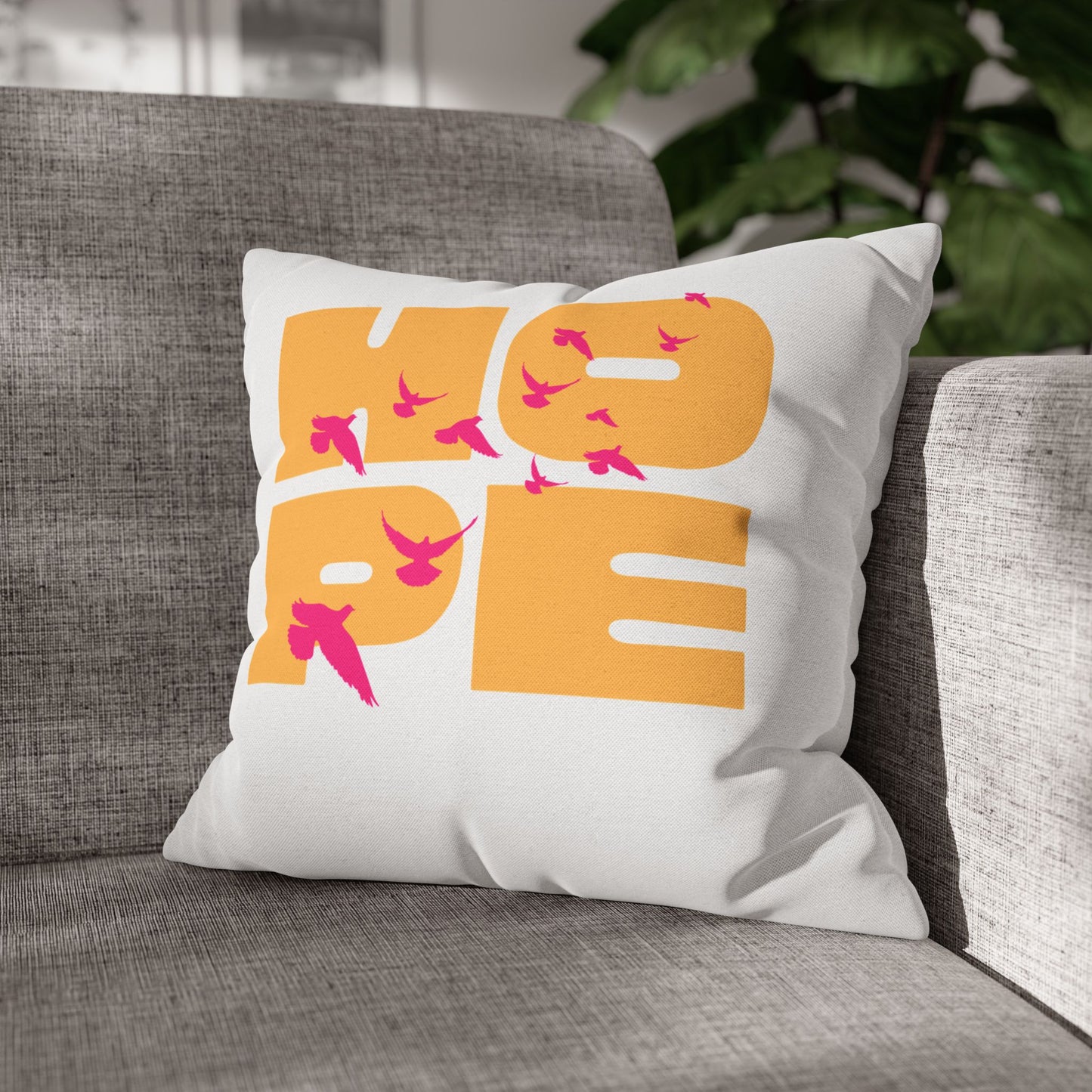 Hopeful Birds Square Pillowcase - Inspirational Home Decor, Cozy Cushion, Gift for Friends, Modern Living Room Accent, Motivational Decor
