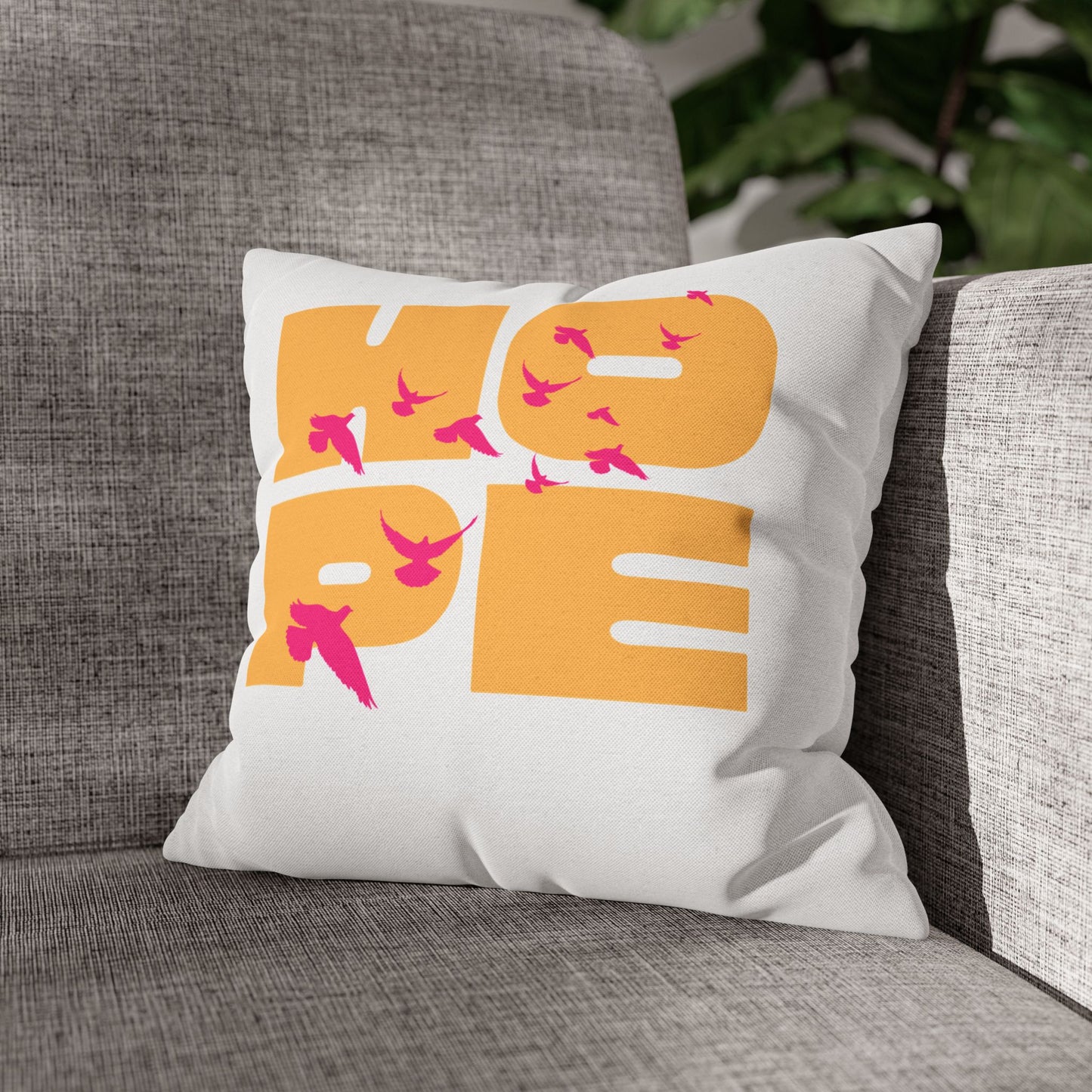 Hopeful Birds Square Pillowcase - Inspirational Home Decor, Cozy Cushion, Gift for Friends, Modern Living Room Accent, Motivational Decor
