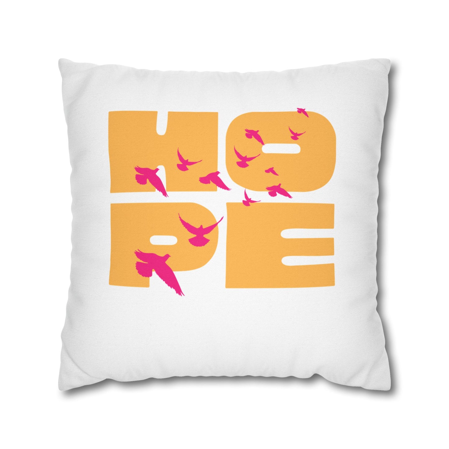 Hopeful Birds Square Pillowcase - Inspirational Home Decor, Cozy Cushion, Gift for Friends, Modern Living Room Accent, Motivational Decor