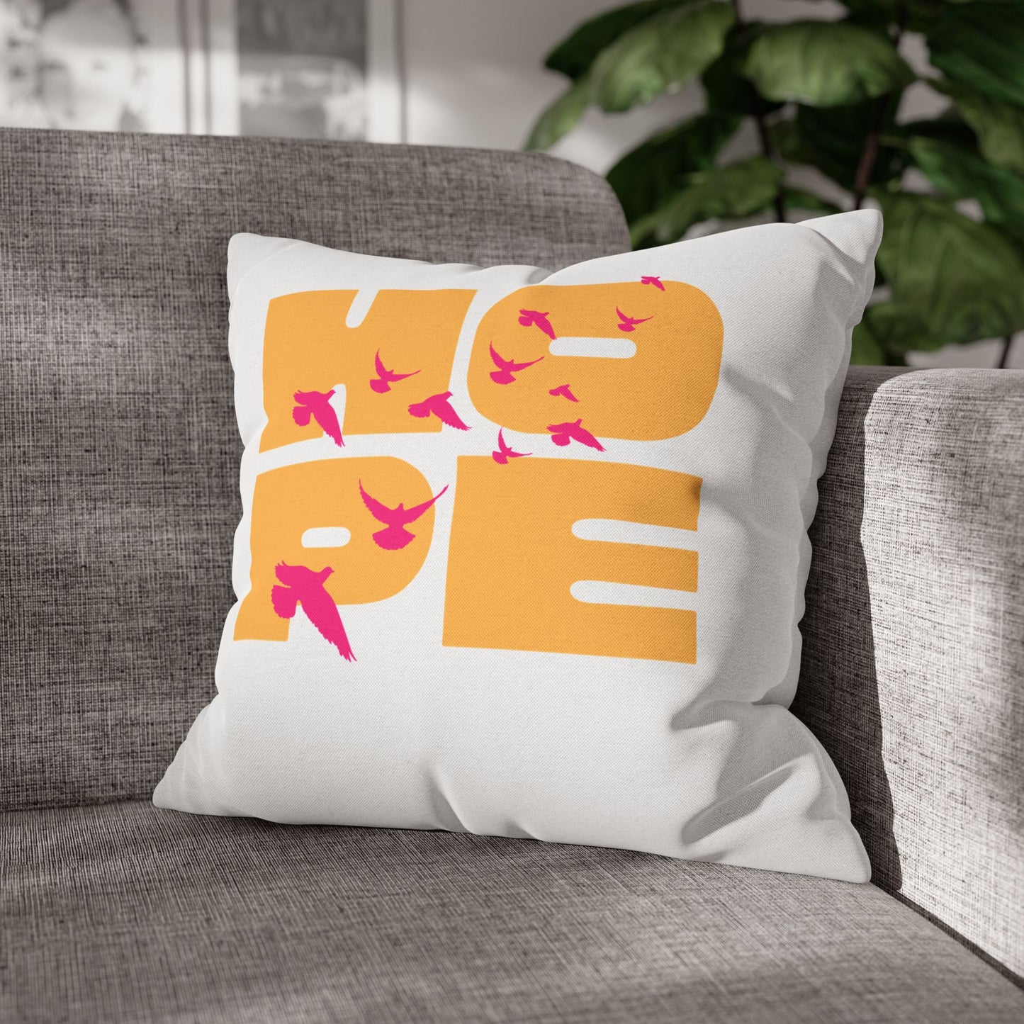 Hopeful Birds Square Pillowcase - Inspirational Home Decor, Cozy Cushion, Gift for Friends, Modern Living Room Accent, Motivational Decor