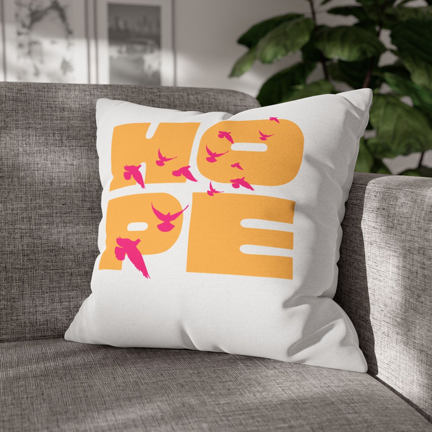 Hopeful Birds Square Pillowcase - Inspirational Home Decor, Cozy Cushion, Gift for Friends, Modern Living Room Accent, Motivational Decor