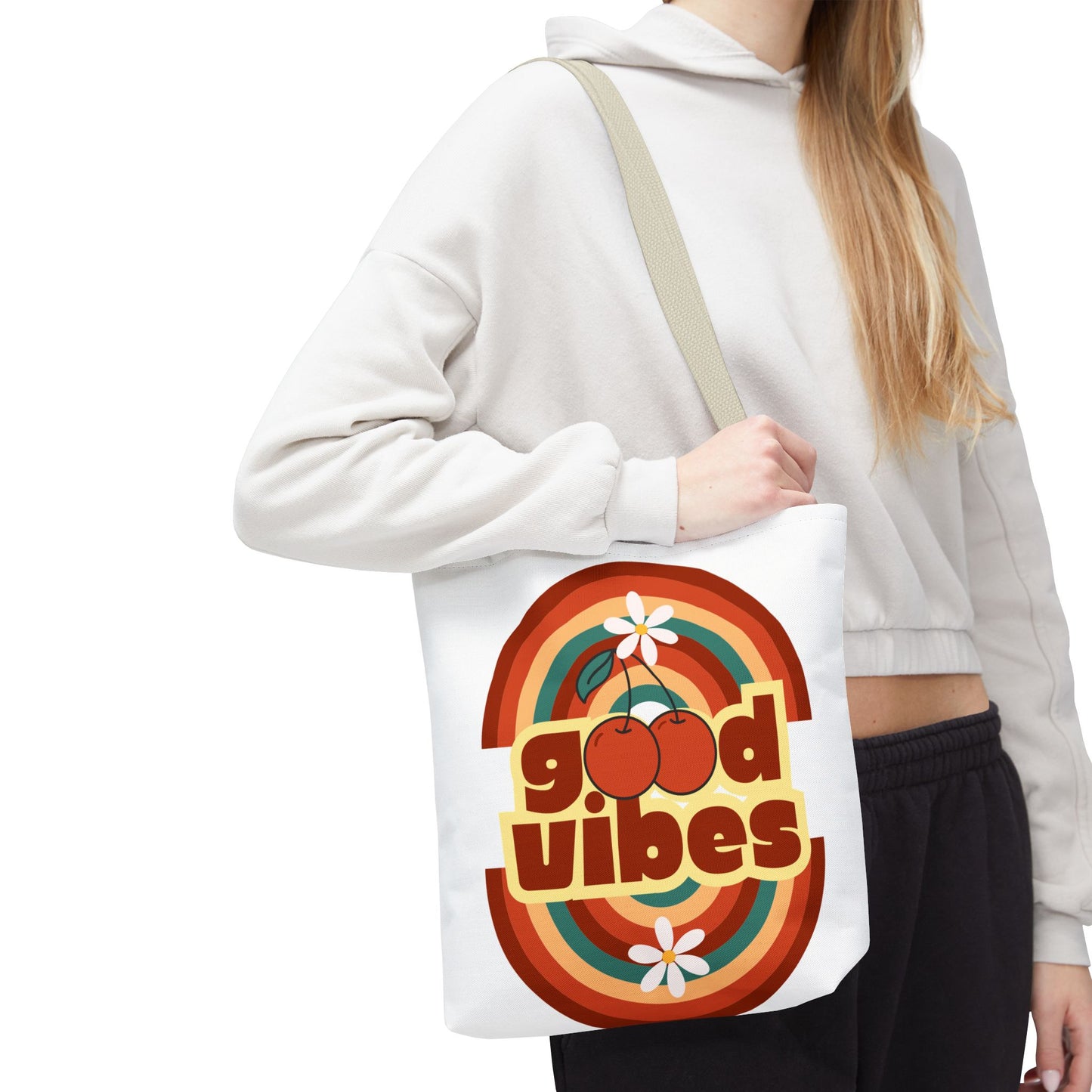 Good Vibes Retro Tote Bag, Chic Carryall, Perfect for Beach Days, Festivals, Everyday Use, Eco-Friendly Shopping