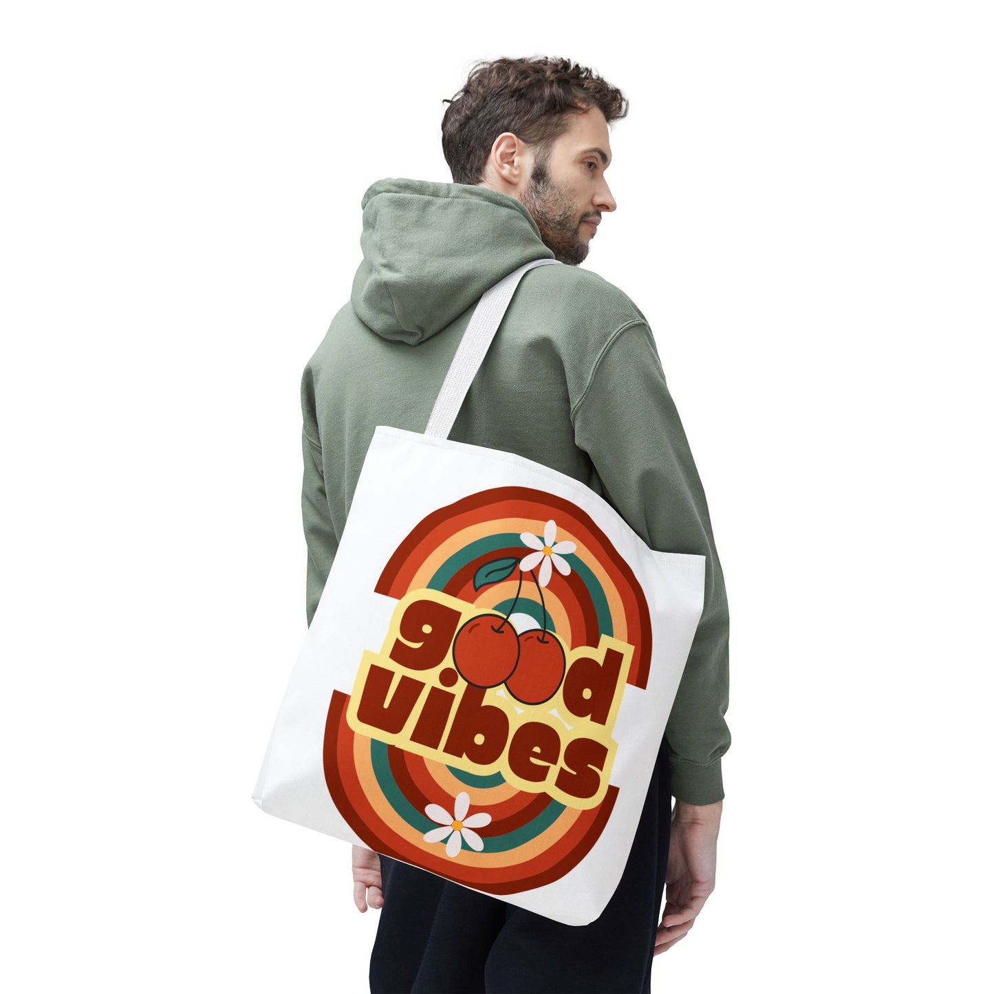 Good Vibes Retro Tote Bag, Chic Carryall, Perfect for Beach Days, Festivals, Everyday Use, Eco-Friendly Shopping