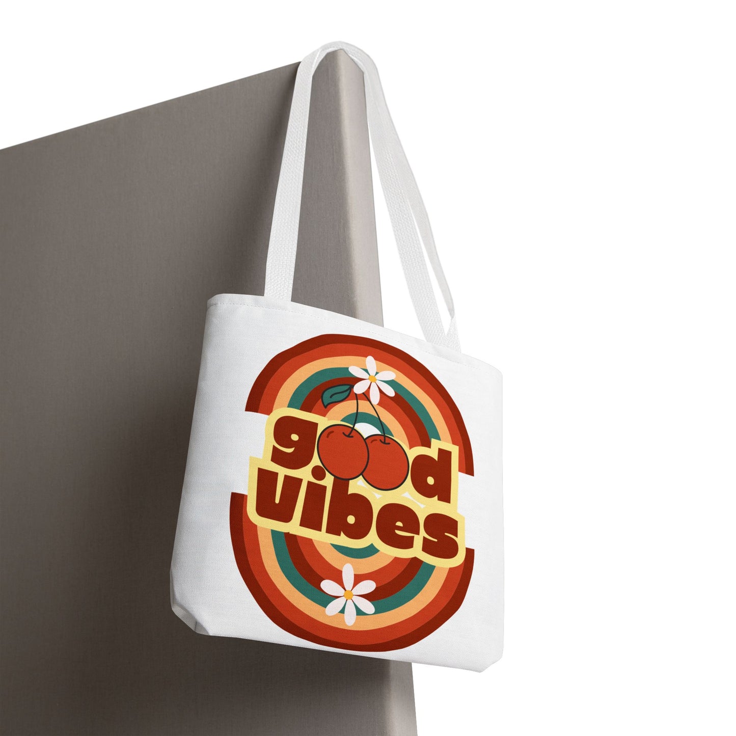 Good Vibes Retro Tote Bag, Chic Carryall, Perfect for Beach Days, Festivals, Everyday Use, Eco-Friendly Shopping