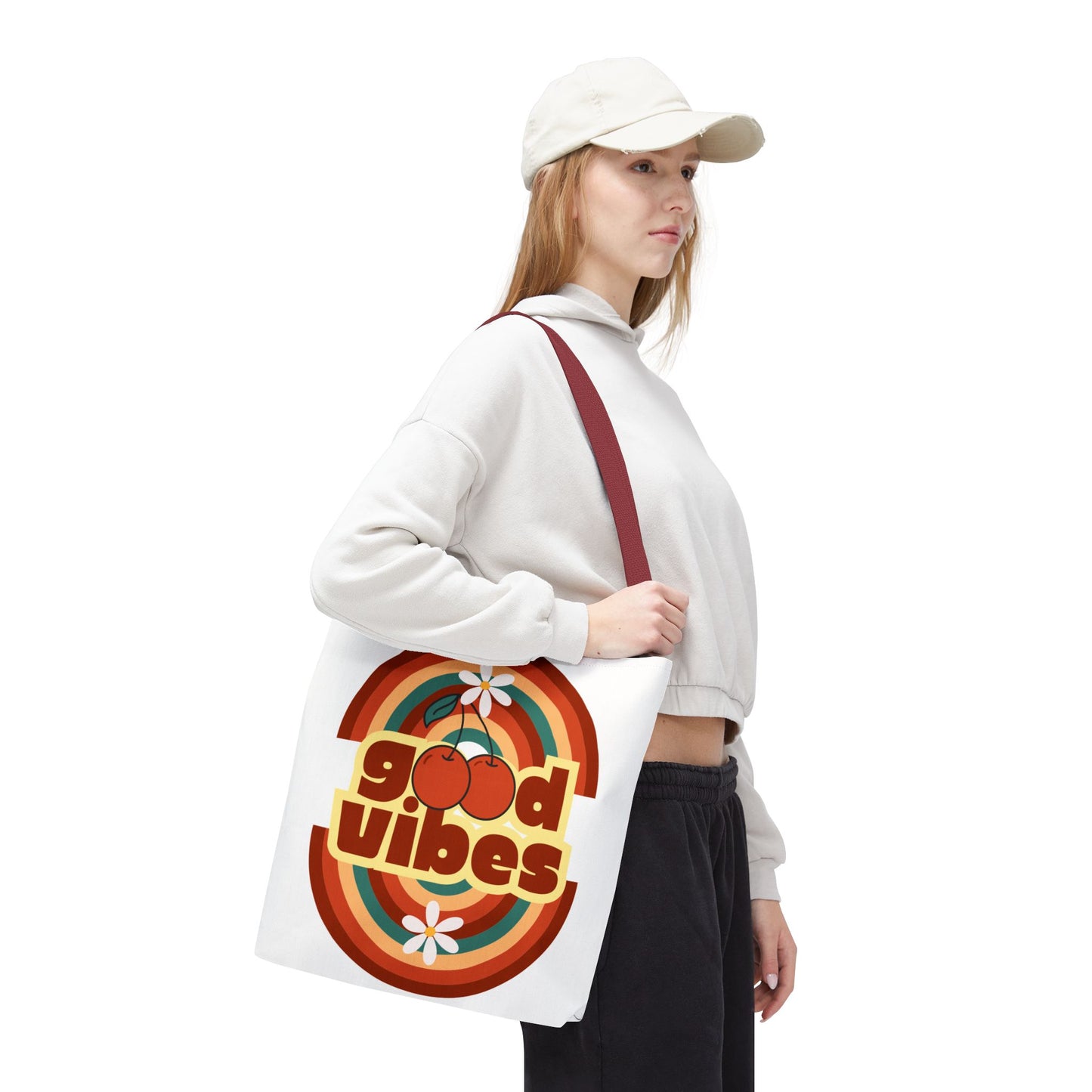 Good Vibes Retro Tote Bag, Chic Carryall, Perfect for Beach Days, Festivals, Everyday Use, Eco-Friendly Shopping
