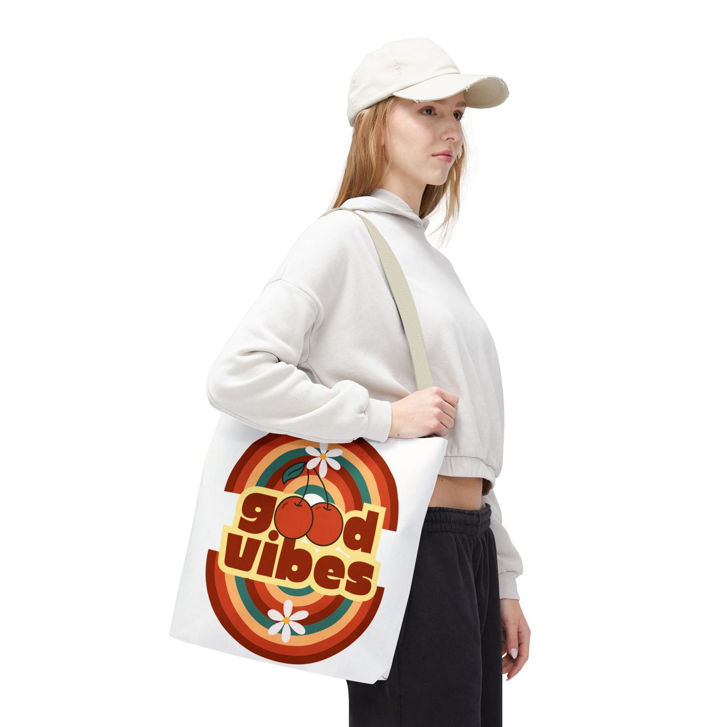 Good Vibes Retro Tote Bag, Chic Carryall, Perfect for Beach Days, Festivals, Everyday Use, Eco-Friendly Shopping
