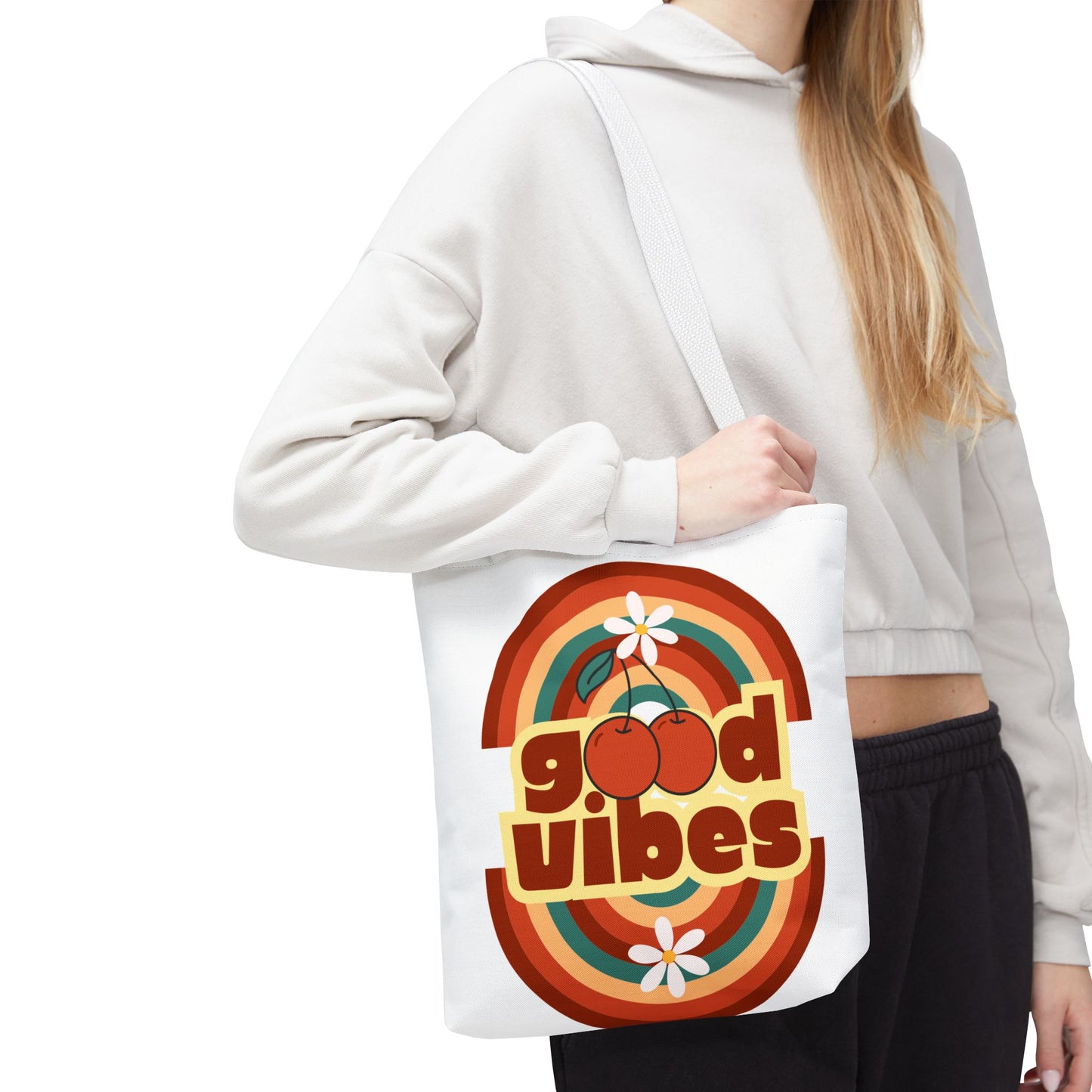 Good Vibes Retro Tote Bag, Chic Carryall, Perfect for Beach Days, Festivals, Everyday Use, Eco-Friendly Shopping