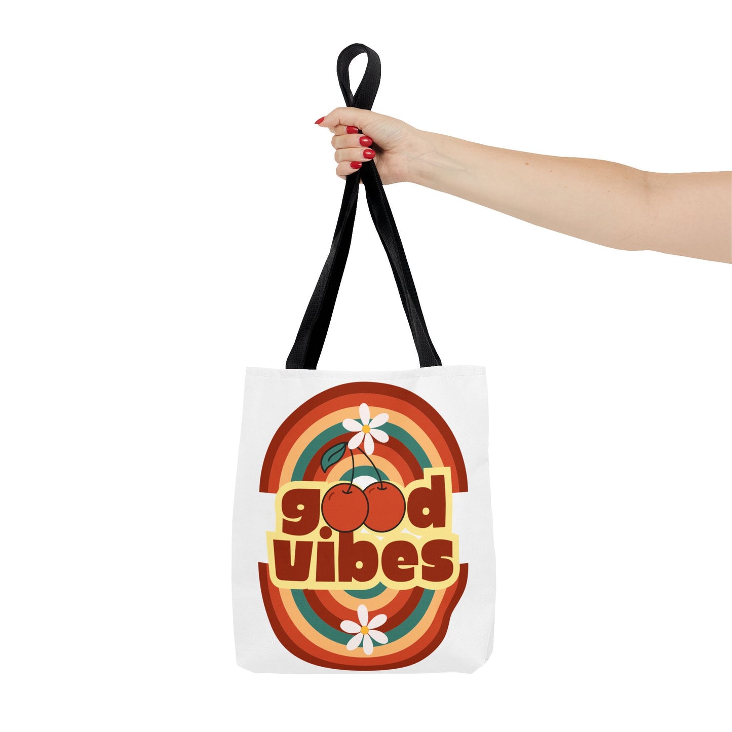 Good Vibes Retro Tote Bag, Chic Carryall, Perfect for Beach Days, Festivals, Everyday Use, Eco-Friendly Shopping