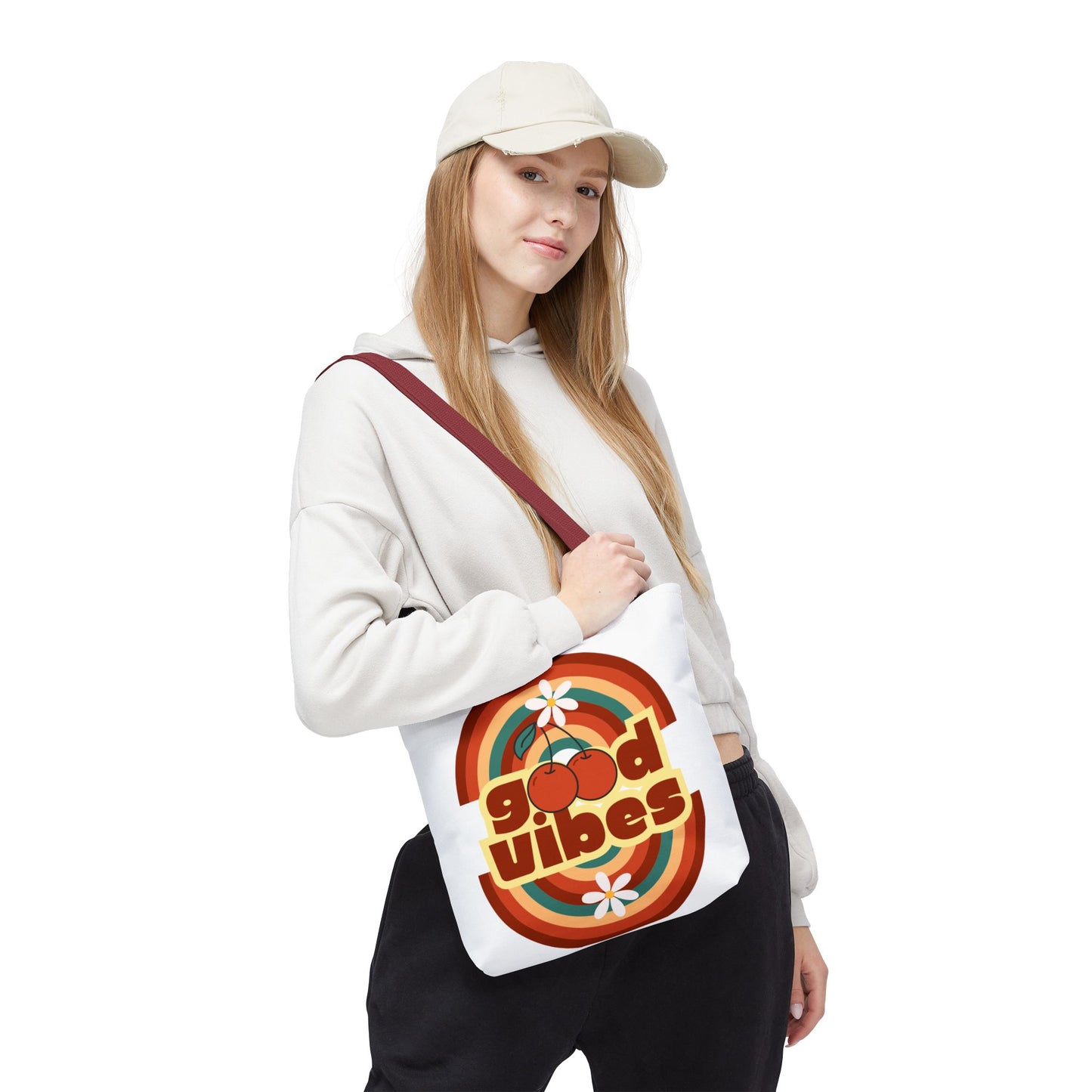Good Vibes Retro Tote Bag, Chic Carryall, Perfect for Beach Days, Festivals, Everyday Use, Eco-Friendly Shopping