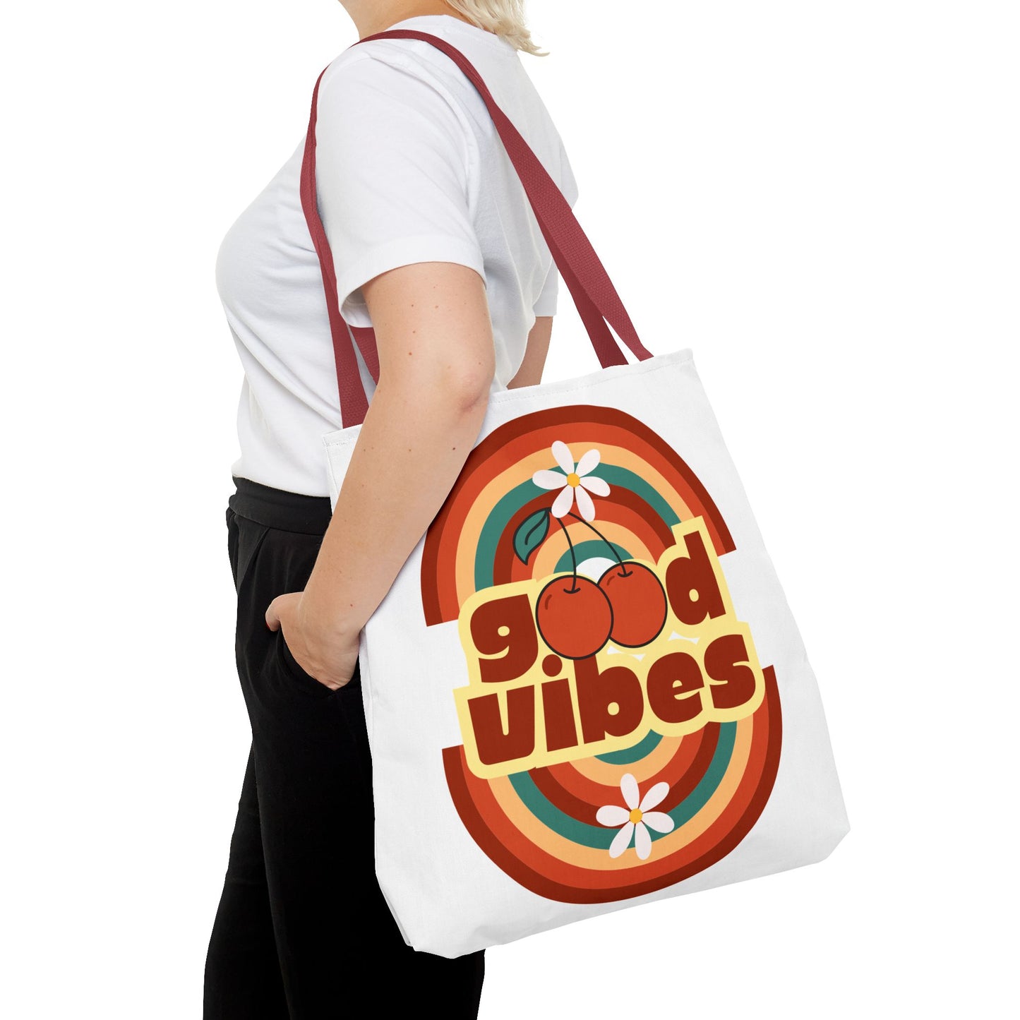 Good Vibes Retro Tote Bag, Chic Carryall, Perfect for Beach Days, Festivals, Everyday Use, Eco-Friendly Shopping