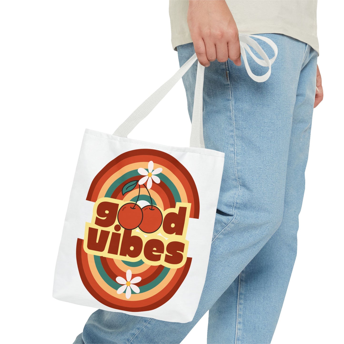 Good Vibes Retro Tote Bag, Chic Carryall, Perfect for Beach Days, Festivals, Everyday Use, Eco-Friendly Shopping