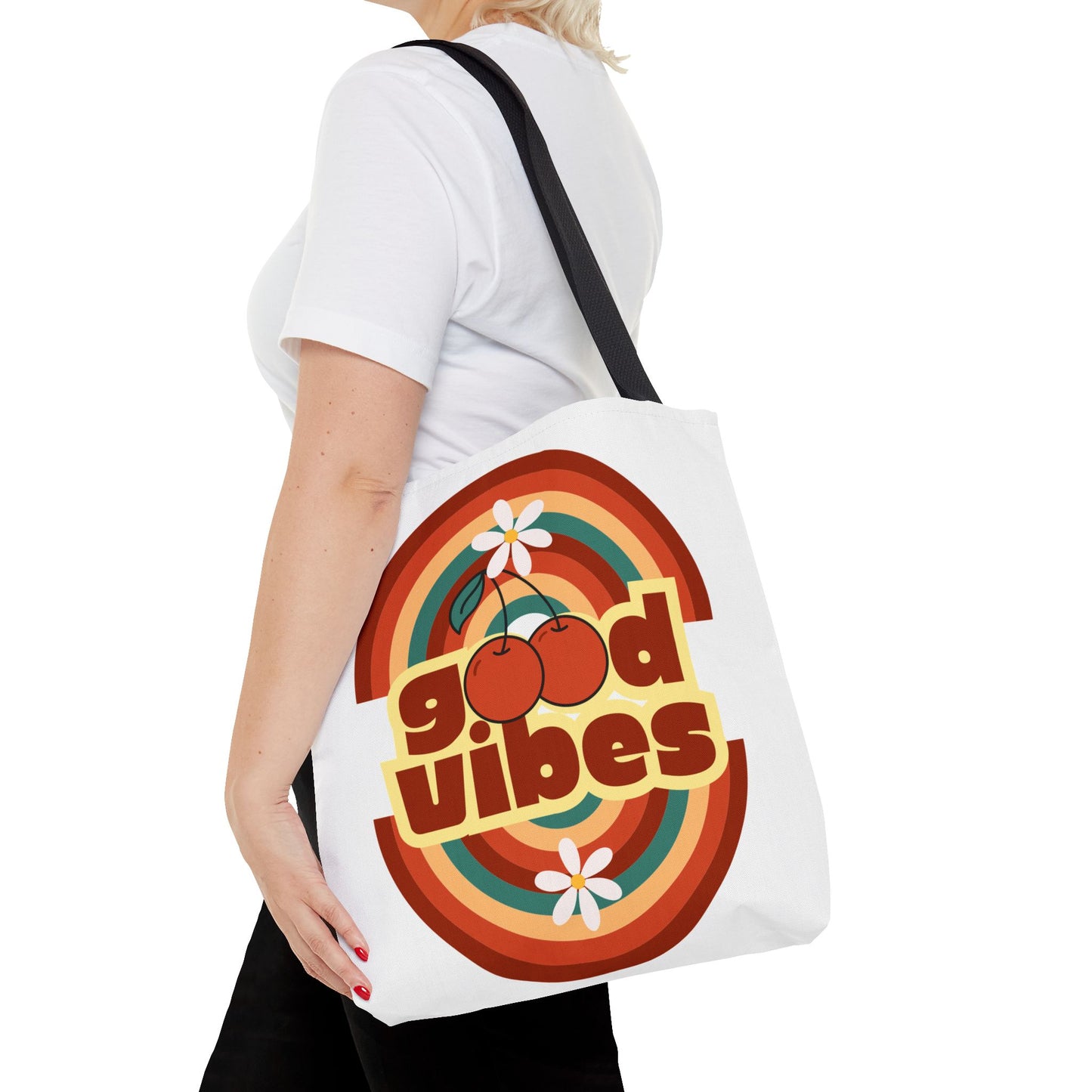 Good Vibes Retro Tote Bag, Chic Carryall, Perfect for Beach Days, Festivals, Everyday Use, Eco-Friendly Shopping