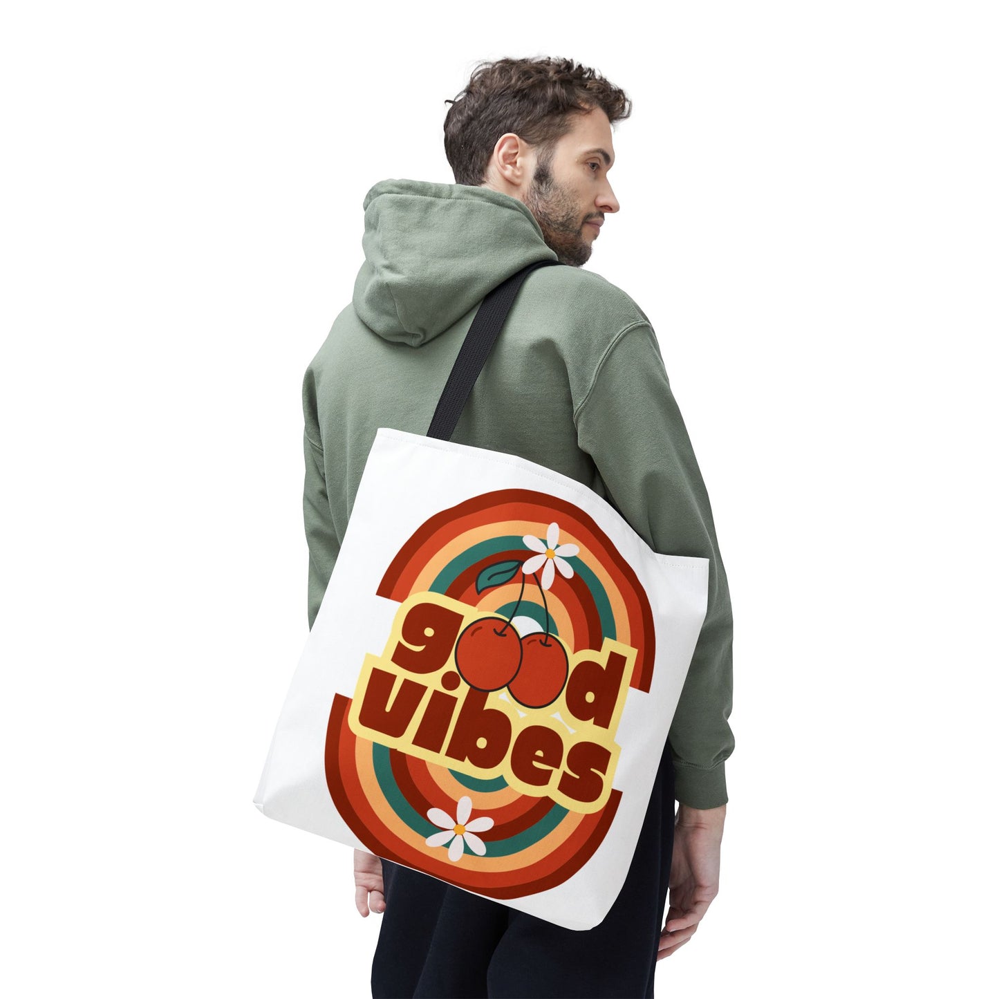 Good Vibes Retro Tote Bag, Chic Carryall, Perfect for Beach Days, Festivals, Everyday Use, Eco-Friendly Shopping
