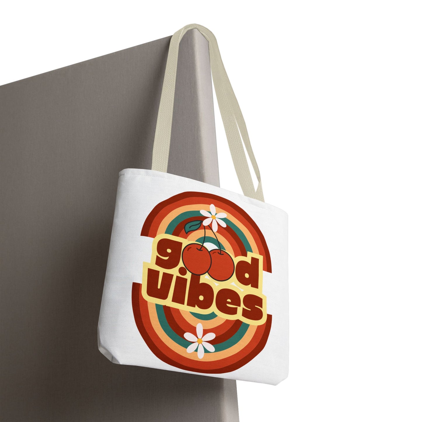 Good Vibes Retro Tote Bag, Chic Carryall, Perfect for Beach Days, Festivals, Everyday Use, Eco-Friendly Shopping