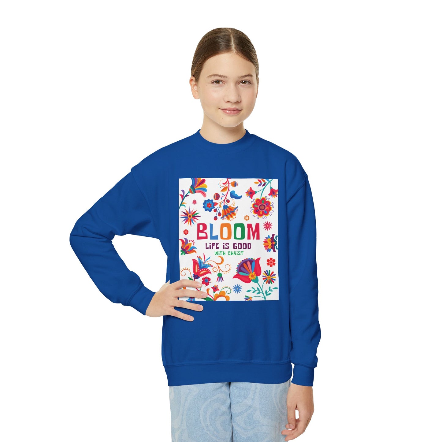 Christian Youth Crewneck Sweatshirt - 'Bloom Life Is Good with Christ'