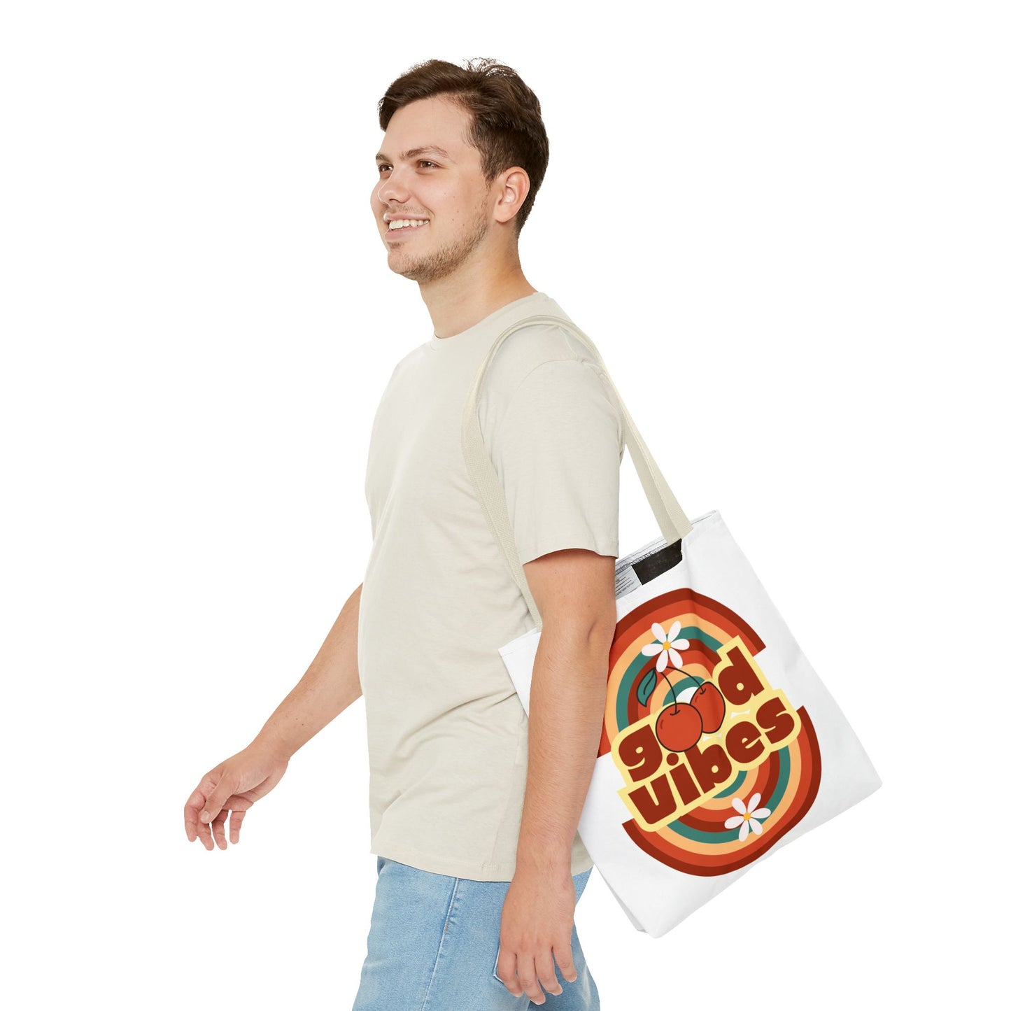 Good Vibes Retro Tote Bag, Chic Carryall, Perfect for Beach Days, Festivals, Everyday Use, Eco-Friendly Shopping