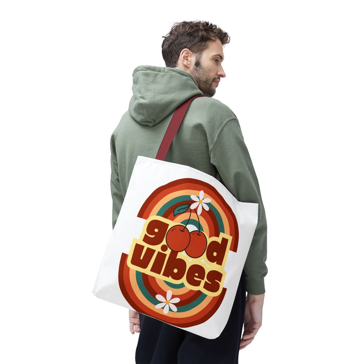 Good Vibes Retro Tote Bag, Chic Carryall, Perfect for Beach Days, Festivals, Everyday Use, Eco-Friendly Shopping