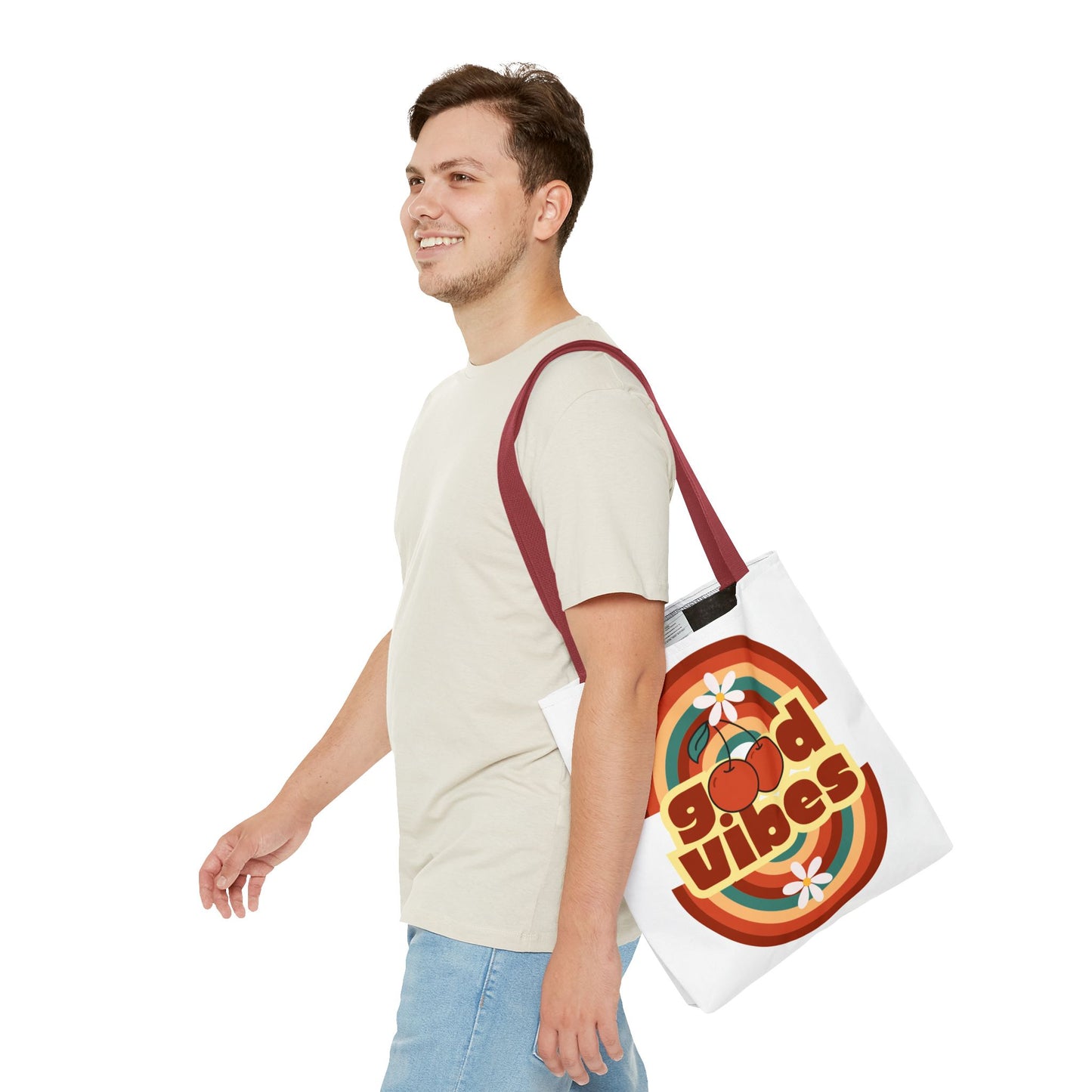 Good Vibes Retro Tote Bag, Chic Carryall, Perfect for Beach Days, Festivals, Everyday Use, Eco-Friendly Shopping