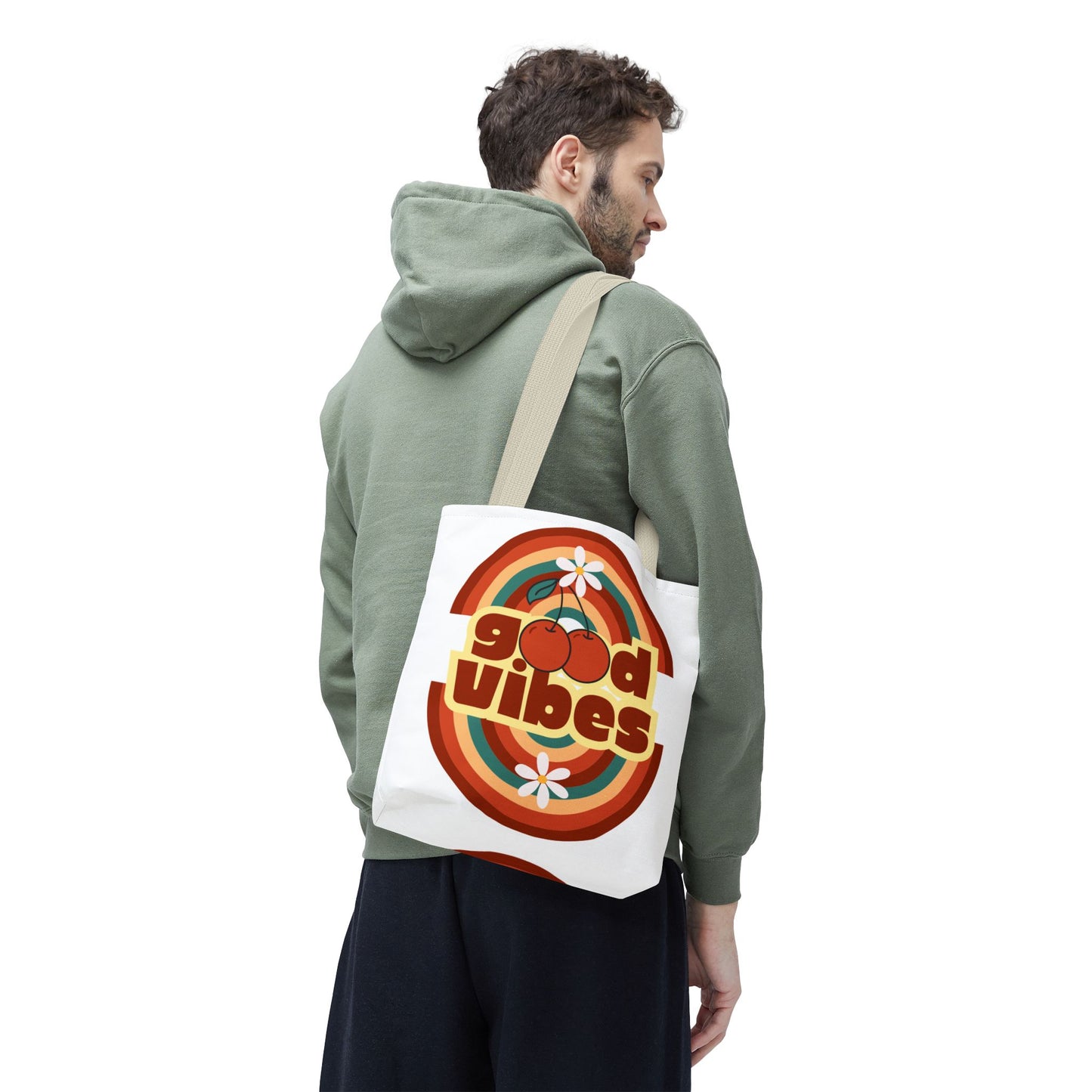 Good Vibes Retro Tote Bag, Chic Carryall, Perfect for Beach Days, Festivals, Everyday Use, Eco-Friendly Shopping