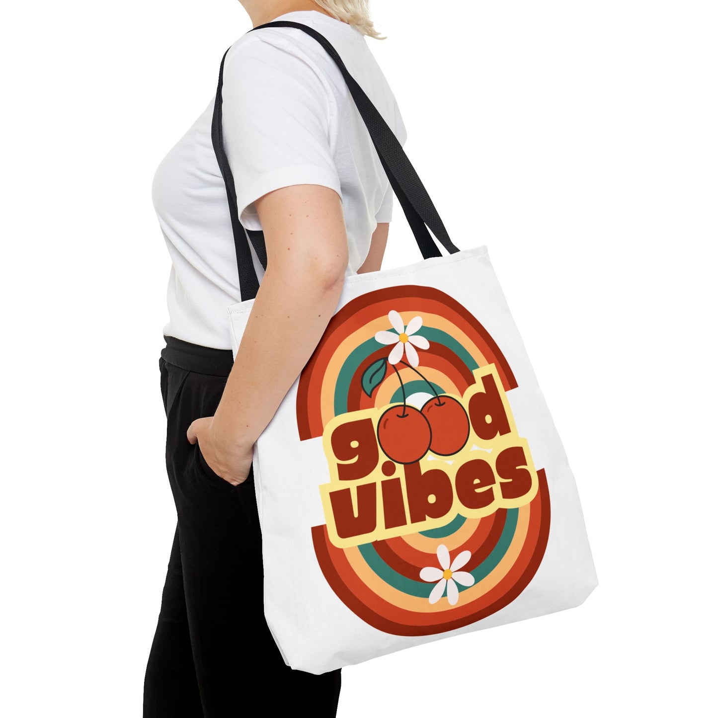 Good Vibes Retro Tote Bag, Chic Carryall, Perfect for Beach Days, Festivals, Everyday Use, Eco-Friendly Shopping