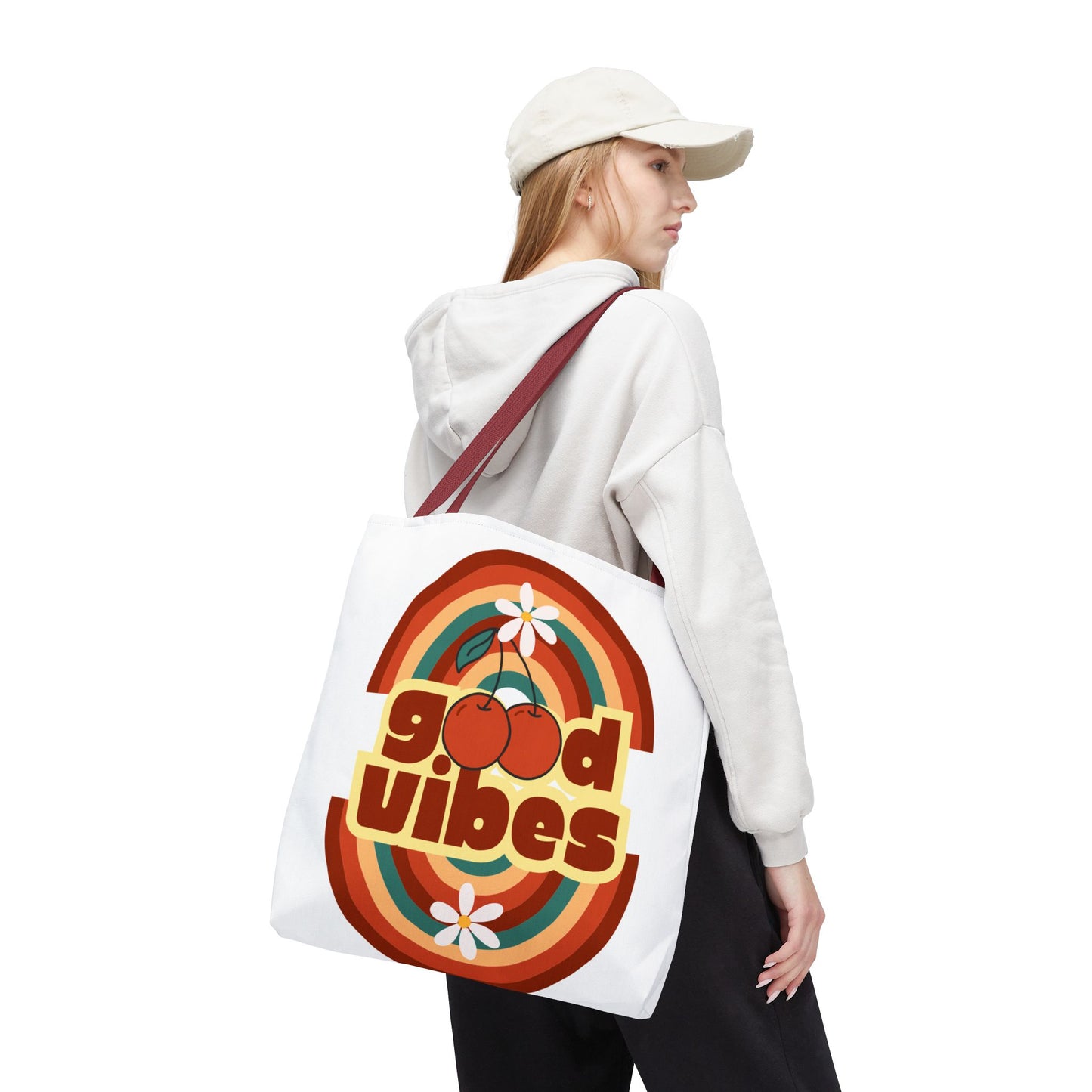 Good Vibes Retro Tote Bag, Chic Carryall, Perfect for Beach Days, Festivals, Everyday Use, Eco-Friendly Shopping