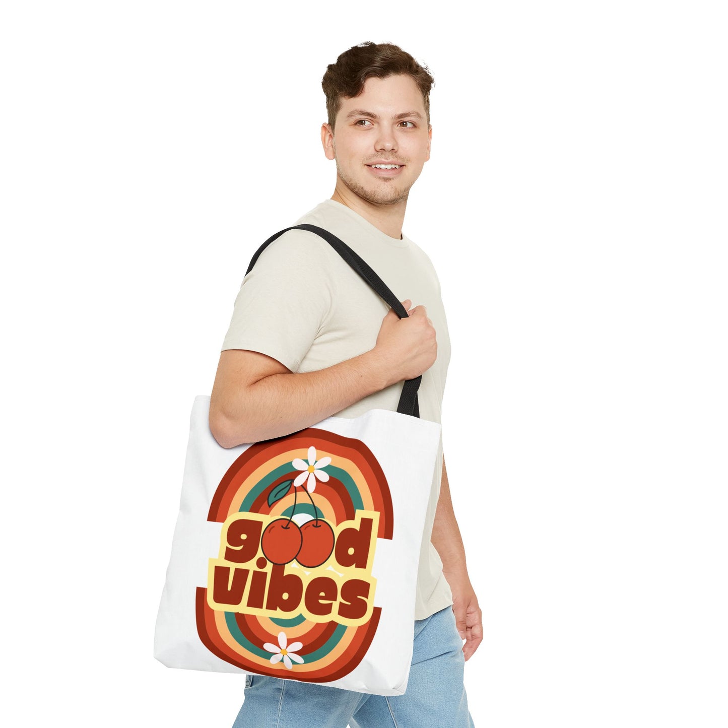 Good Vibes Retro Tote Bag, Chic Carryall, Perfect for Beach Days, Festivals, Everyday Use, Eco-Friendly Shopping