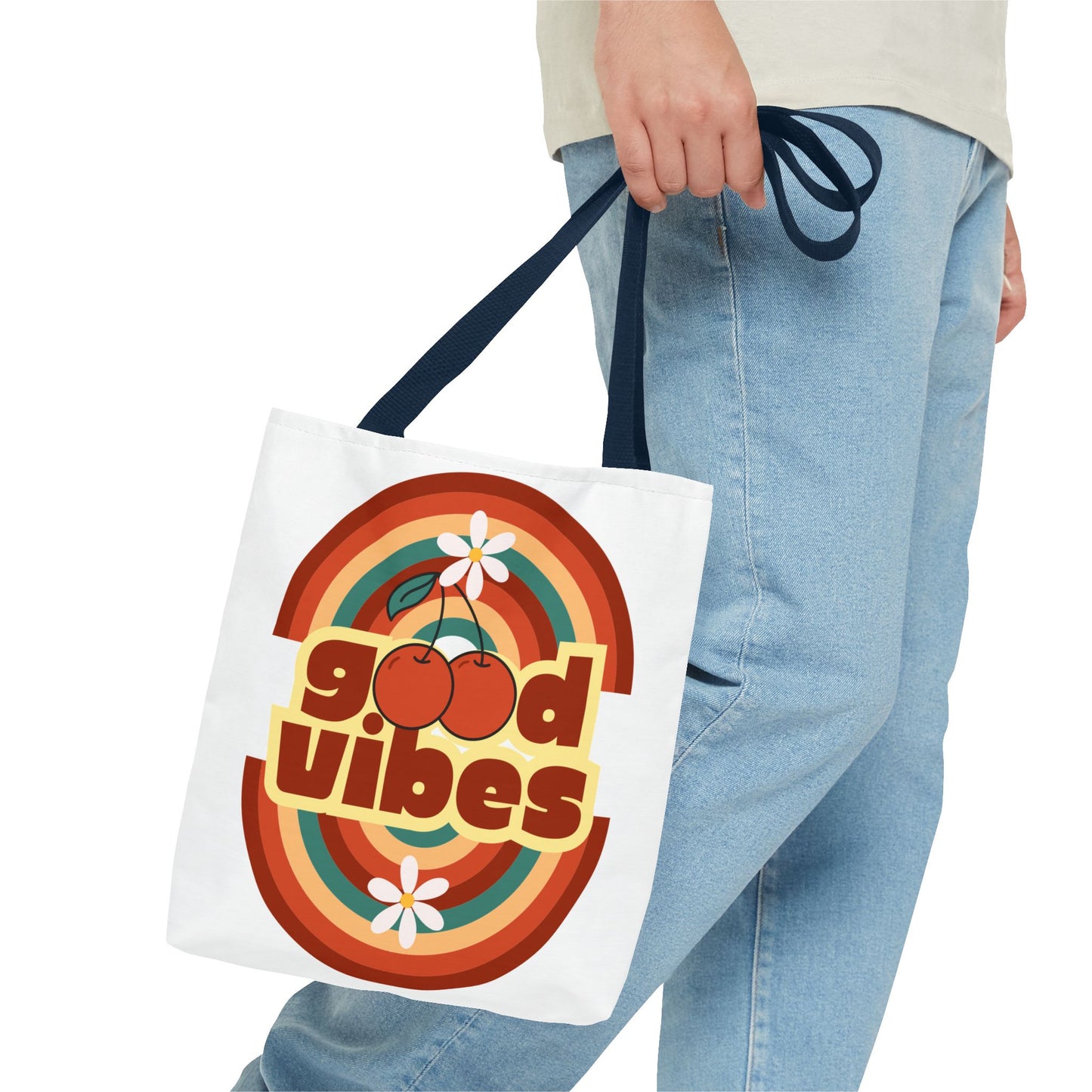 Good Vibes Retro Tote Bag, Chic Carryall, Perfect for Beach Days, Festivals, Everyday Use, Eco-Friendly Shopping