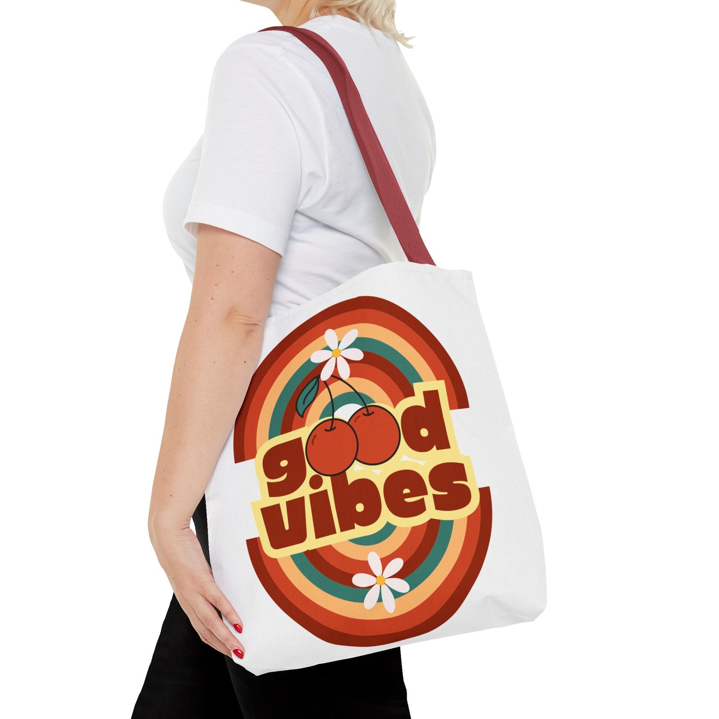 Good Vibes Retro Tote Bag, Chic Carryall, Perfect for Beach Days, Festivals, Everyday Use, Eco-Friendly Shopping
