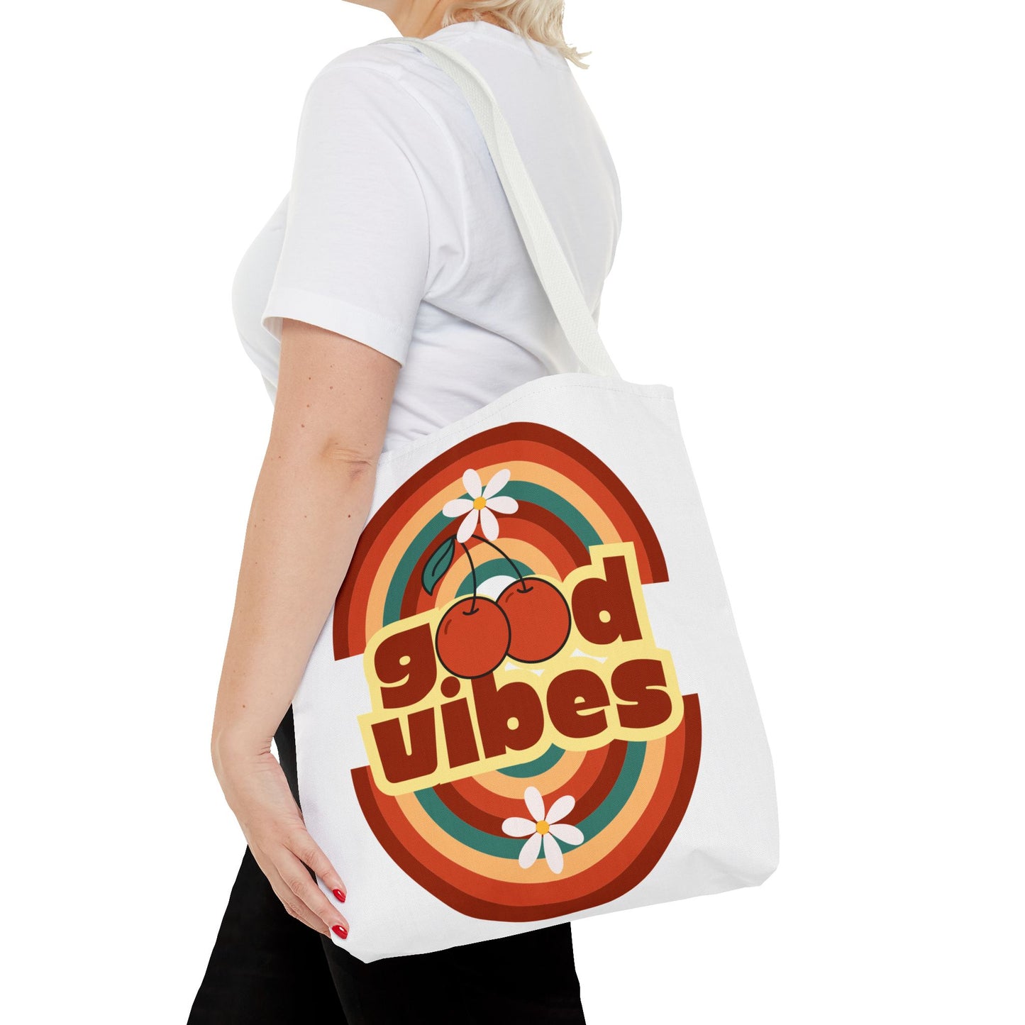 Good Vibes Retro Tote Bag, Chic Carryall, Perfect for Beach Days, Festivals, Everyday Use, Eco-Friendly Shopping