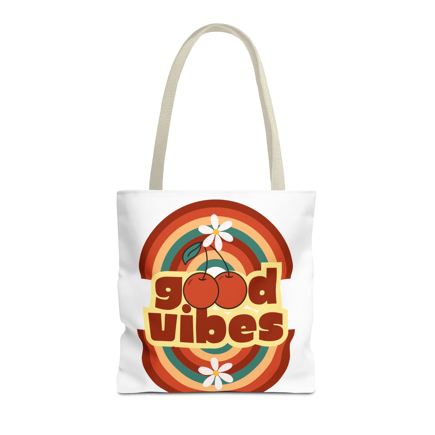 Good Vibes Retro Tote Bag, Chic Carryall, Perfect for Beach Days, Festivals, Everyday Use, Eco-Friendly Shopping