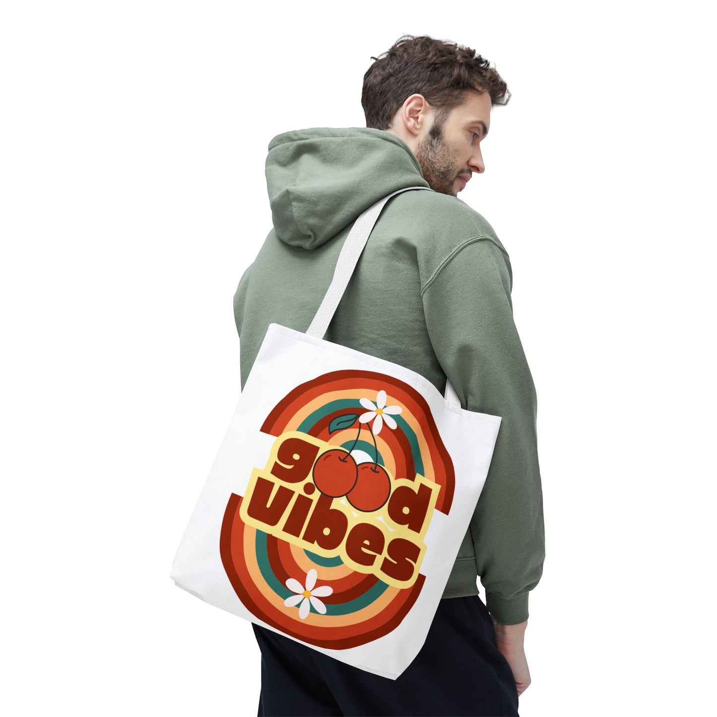Good Vibes Retro Tote Bag, Chic Carryall, Perfect for Beach Days, Festivals, Everyday Use, Eco-Friendly Shopping