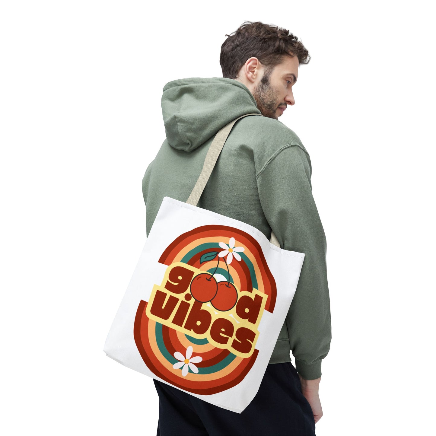 Good Vibes Retro Tote Bag, Chic Carryall, Perfect for Beach Days, Festivals, Everyday Use, Eco-Friendly Shopping