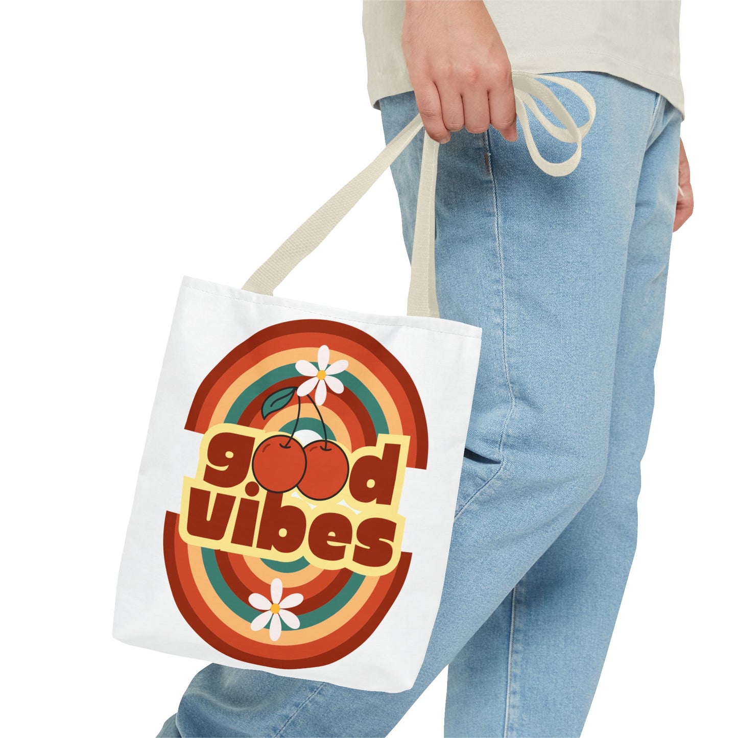 Good Vibes Retro Tote Bag, Chic Carryall, Perfect for Beach Days, Festivals, Everyday Use, Eco-Friendly Shopping