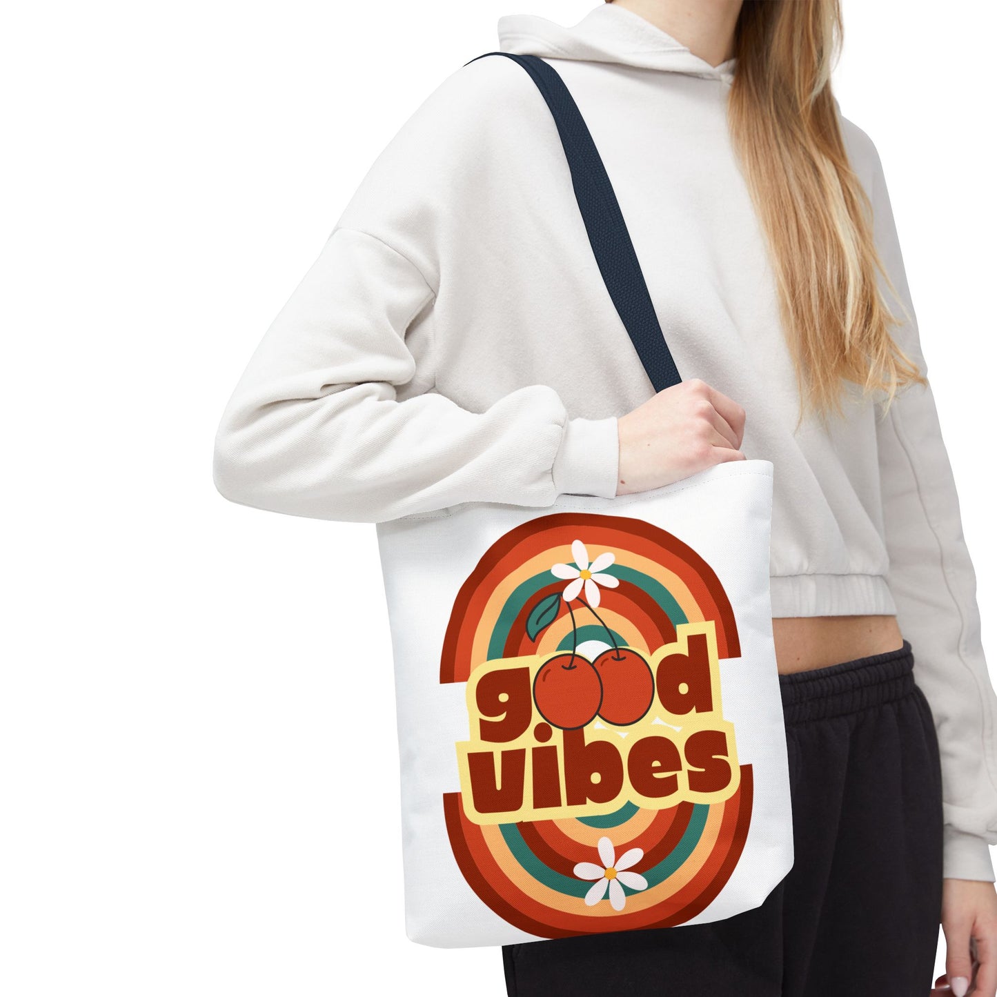 Good Vibes Retro Tote Bag, Chic Carryall, Perfect for Beach Days, Festivals, Everyday Use, Eco-Friendly Shopping