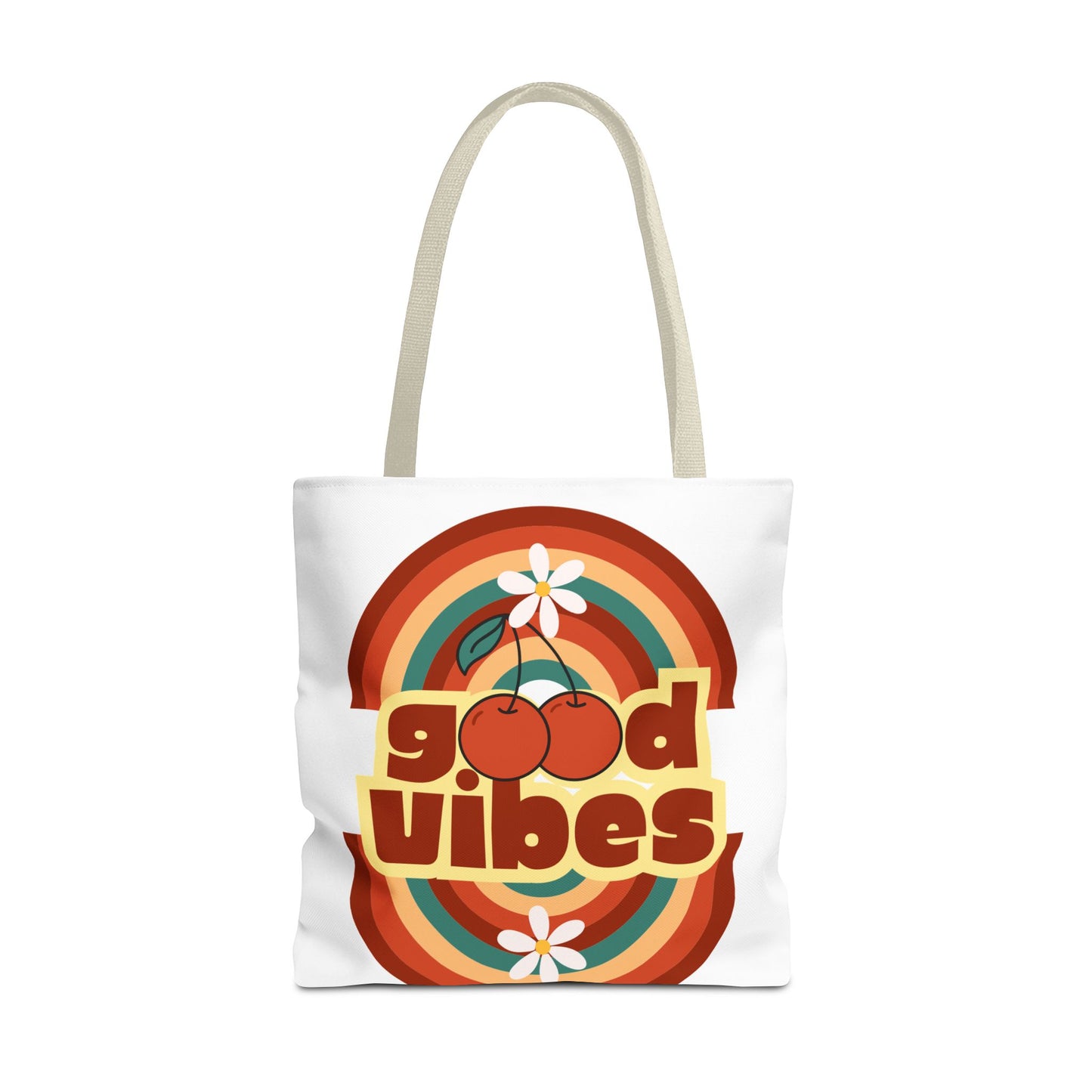 Good Vibes Retro Tote Bag, Chic Carryall, Perfect for Beach Days, Festivals, Everyday Use, Eco-Friendly Shopping