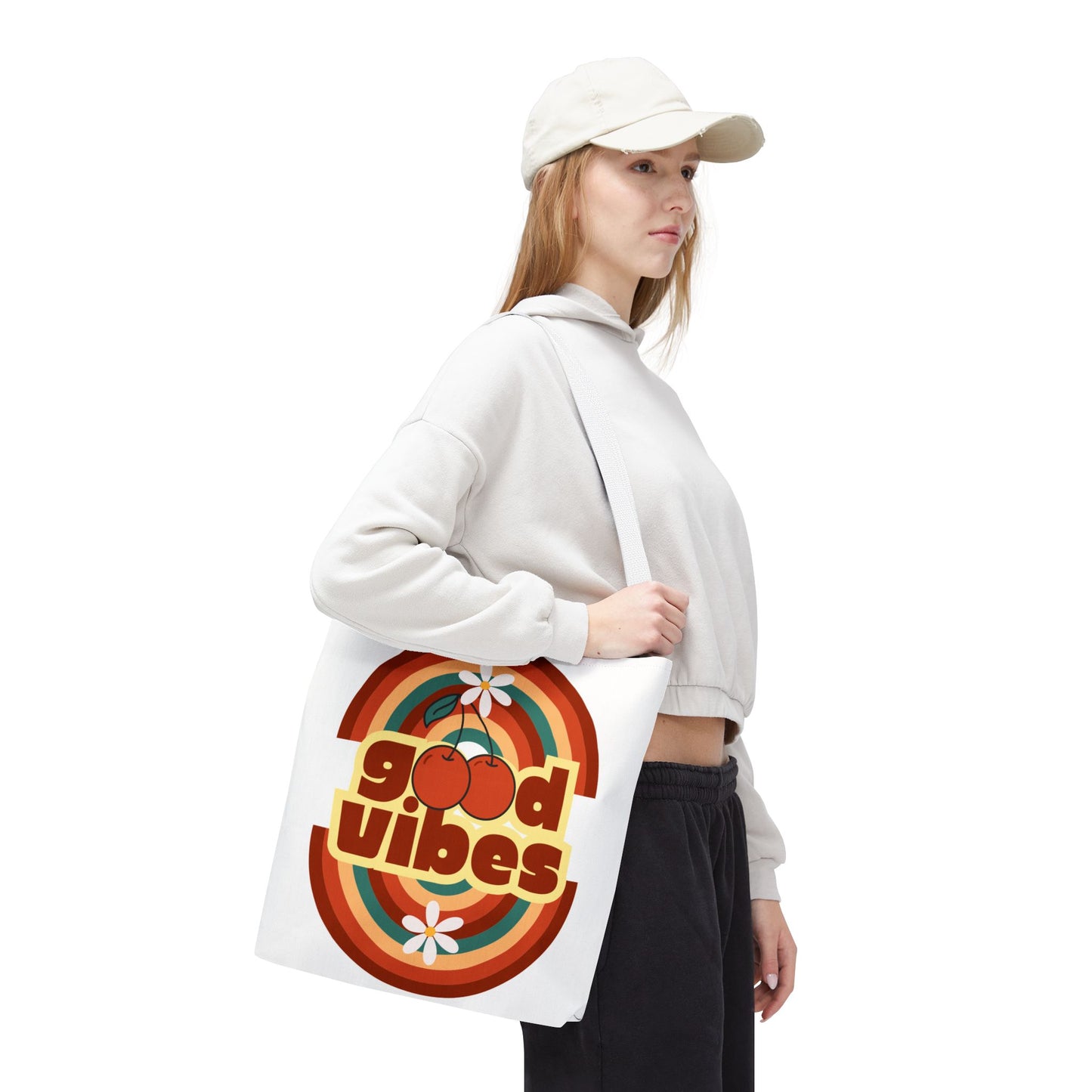 Good Vibes Retro Tote Bag, Chic Carryall, Perfect for Beach Days, Festivals, Everyday Use, Eco-Friendly Shopping