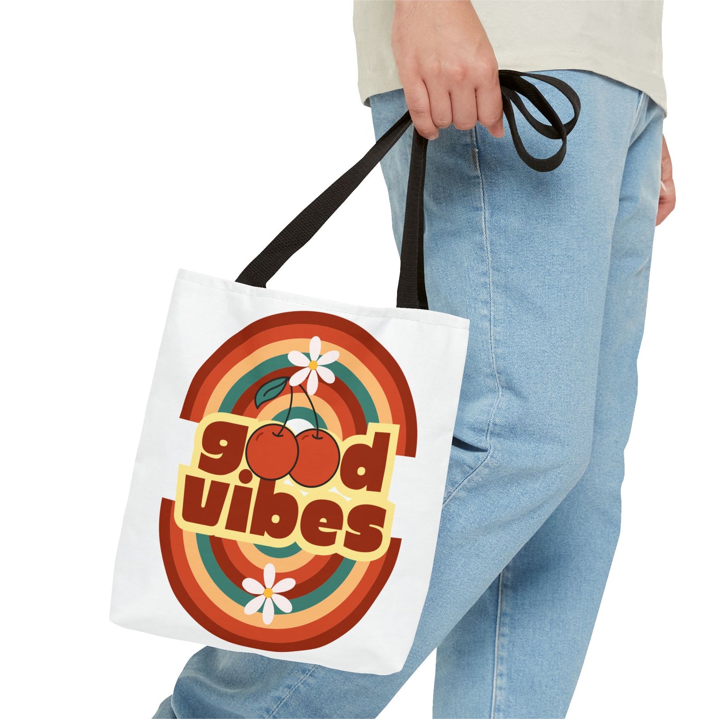 Good Vibes Retro Tote Bag, Chic Carryall, Perfect for Beach Days, Festivals, Everyday Use, Eco-Friendly Shopping