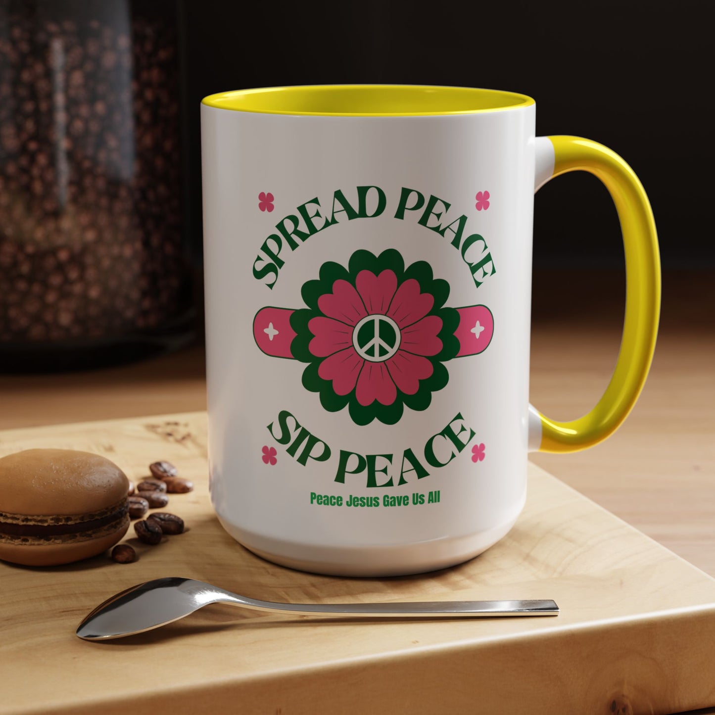 Accent Coffee Mug Ceramic Mug – Spread Peace & Sip Peace (11, 15oz)