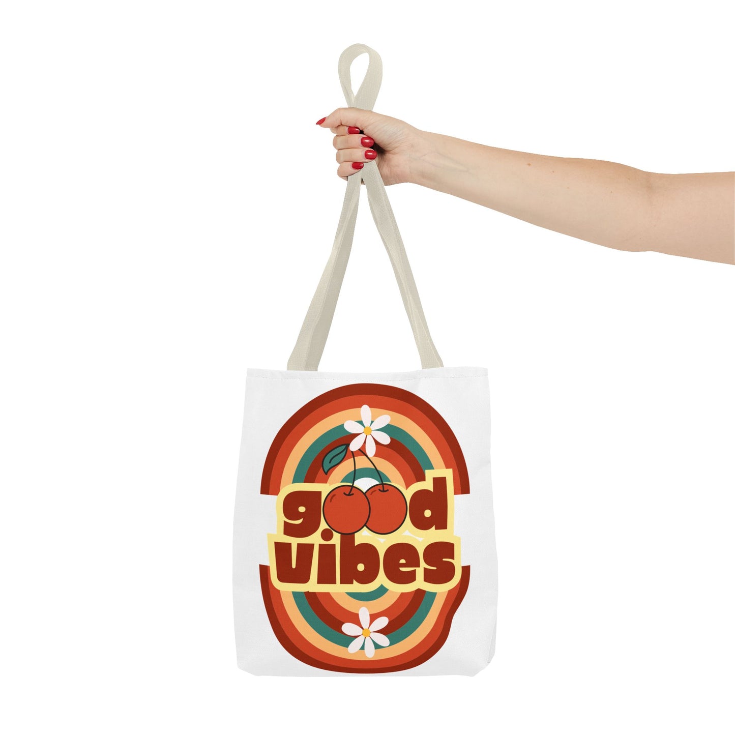Good Vibes Retro Tote Bag, Chic Carryall, Perfect for Beach Days, Festivals, Everyday Use, Eco-Friendly Shopping