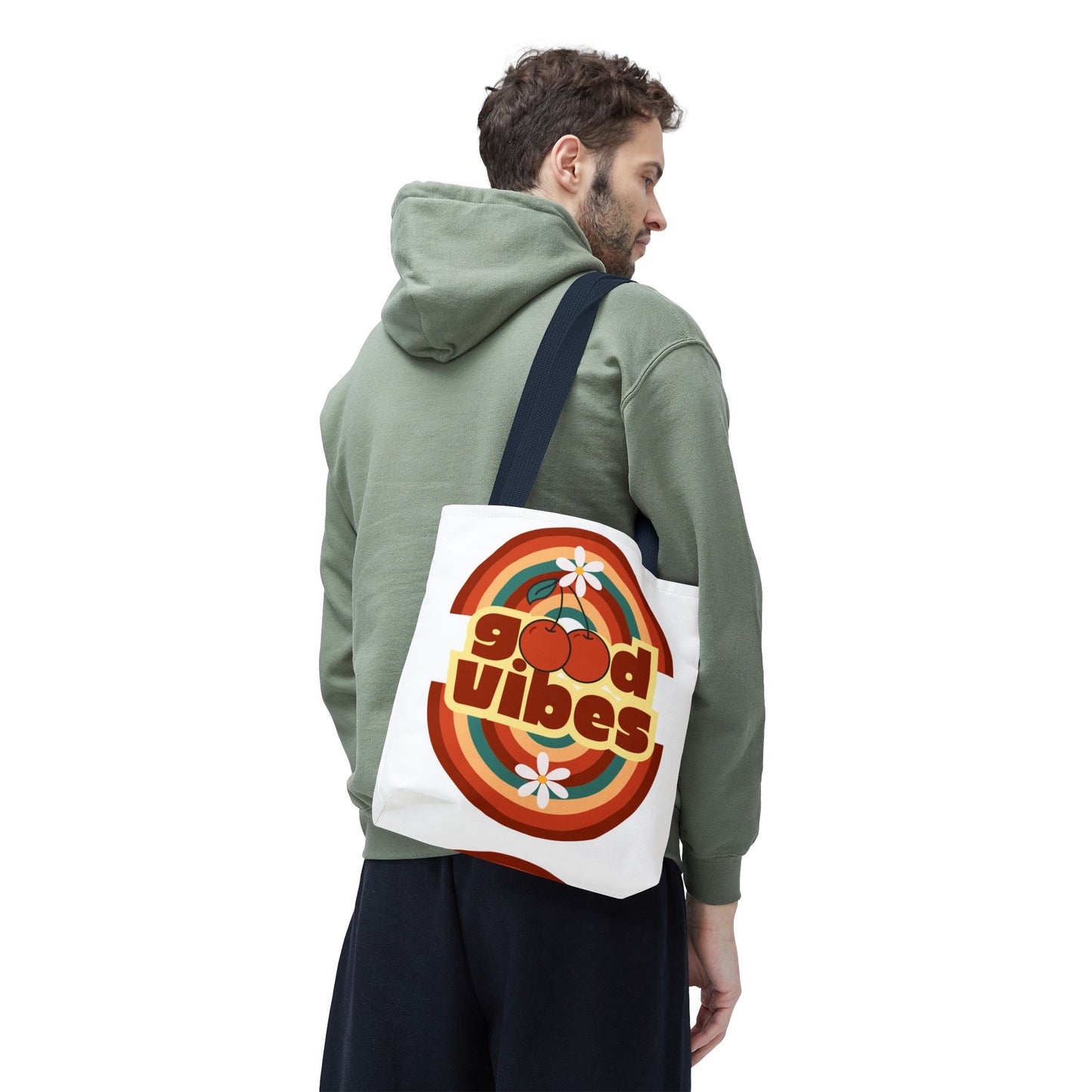 Good Vibes Retro Tote Bag, Chic Carryall, Perfect for Beach Days, Festivals, Everyday Use, Eco-Friendly Shopping