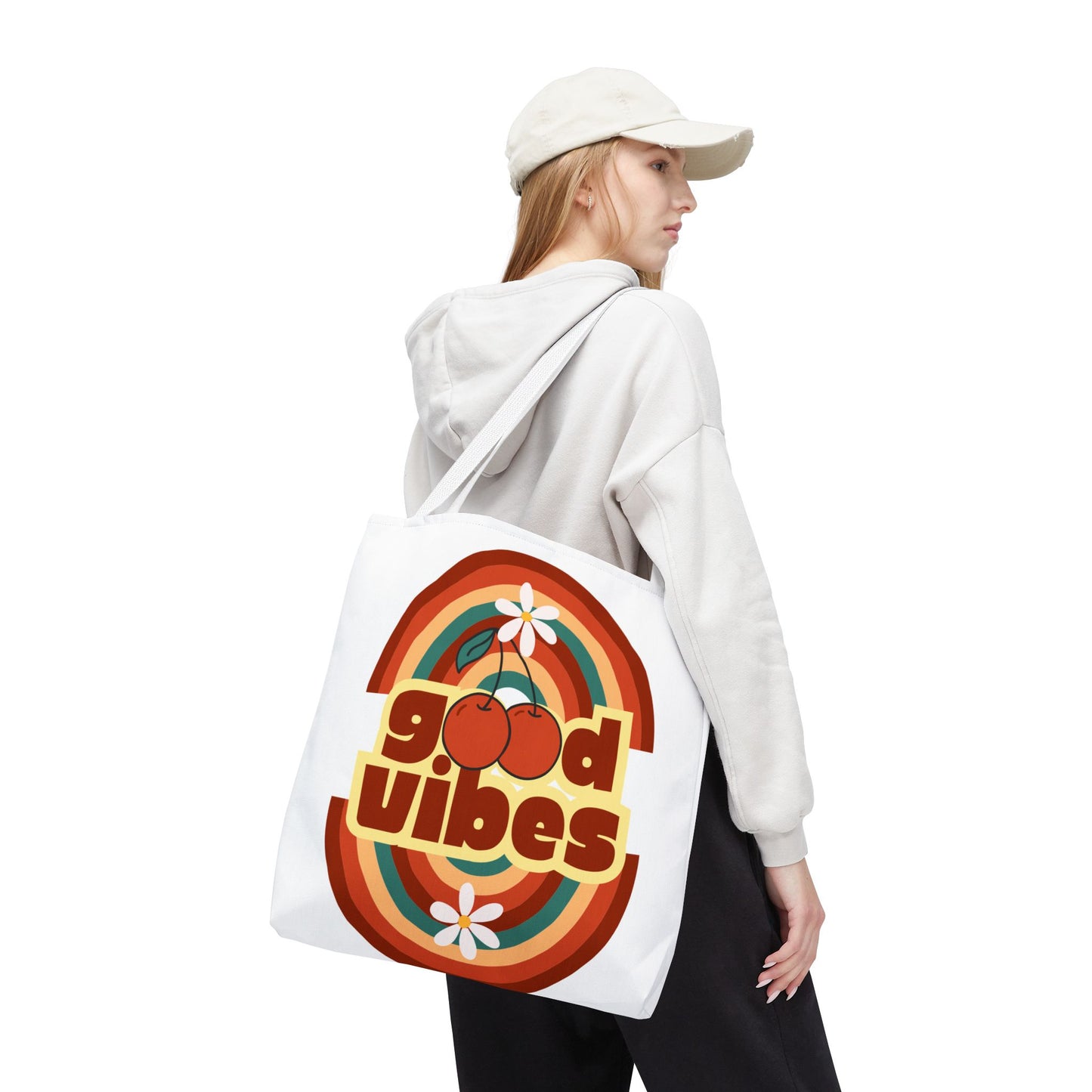 Good Vibes Retro Tote Bag, Chic Carryall, Perfect for Beach Days, Festivals, Everyday Use, Eco-Friendly Shopping