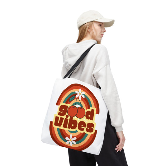 Good Vibes Retro Tote Bag, Chic Carryall, Perfect for Beach Days, Festivals, Everyday Use, Eco-Friendly Shopping