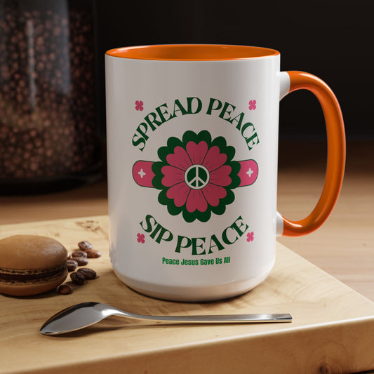 Accent Coffee Mug Ceramic Mug – Spread Peace & Sip Peace (11, 15oz)