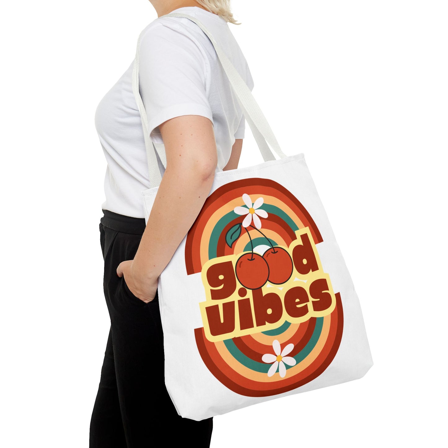 Good Vibes Retro Tote Bag, Chic Carryall, Perfect for Beach Days, Festivals, Everyday Use, Eco-Friendly Shopping
