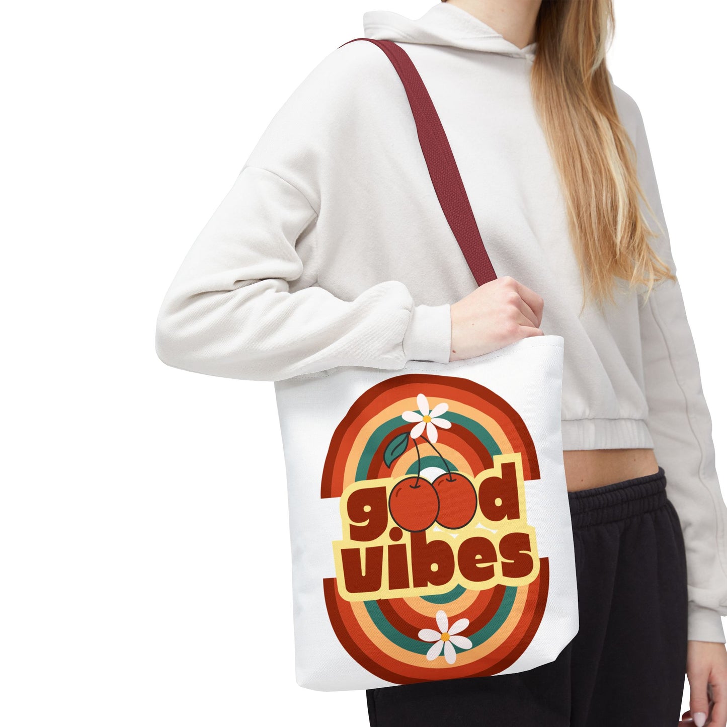 Good Vibes Retro Tote Bag, Chic Carryall, Perfect for Beach Days, Festivals, Everyday Use, Eco-Friendly Shopping