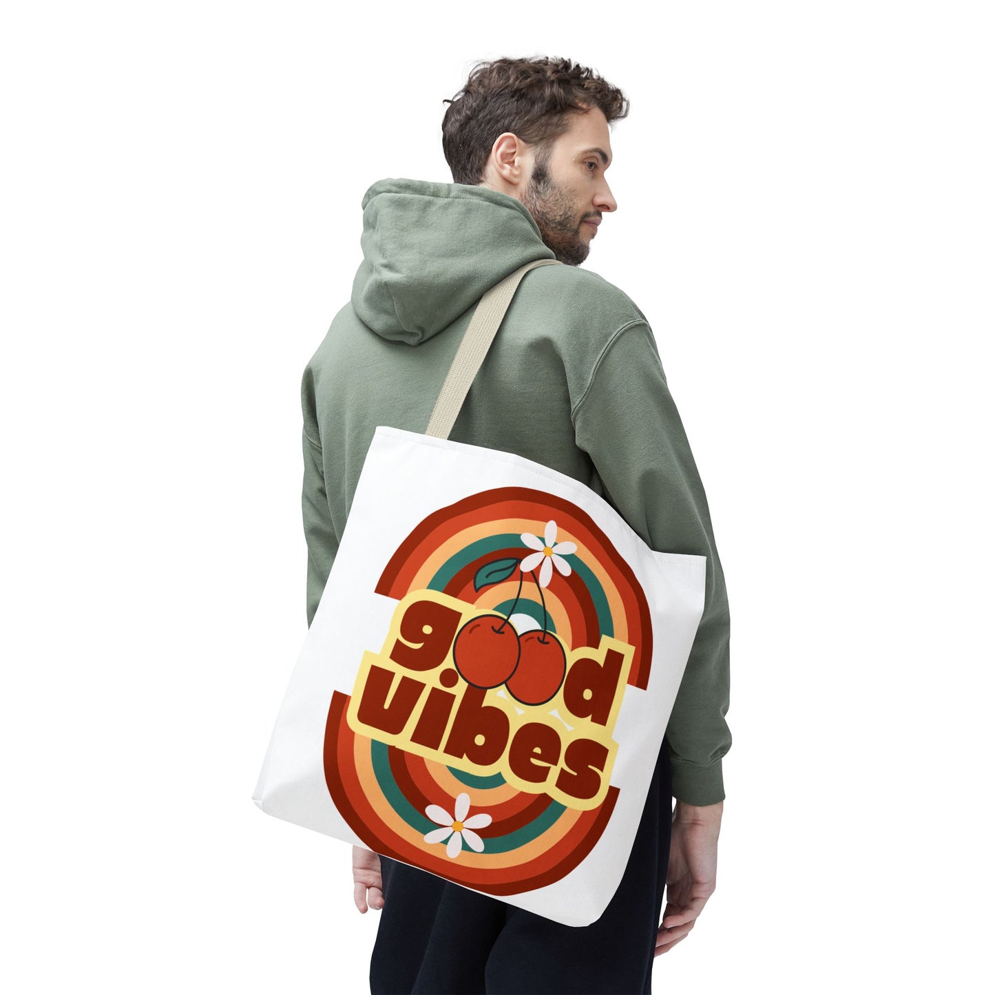 Good Vibes Retro Tote Bag, Chic Carryall, Perfect for Beach Days, Festivals, Everyday Use, Eco-Friendly Shopping