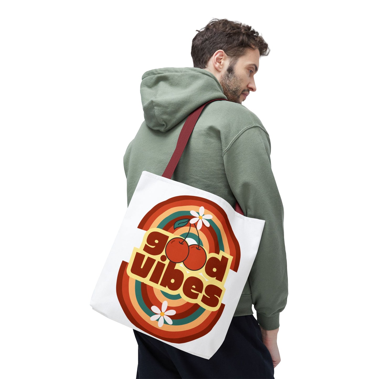 Good Vibes Retro Tote Bag, Chic Carryall, Perfect for Beach Days, Festivals, Everyday Use, Eco-Friendly Shopping