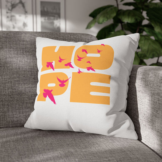 Hopeful Birds Square Pillowcase - Inspirational Home Decor, Cozy Cushion, Gift for Friends, Modern Living Room Accent, Motivational Decor