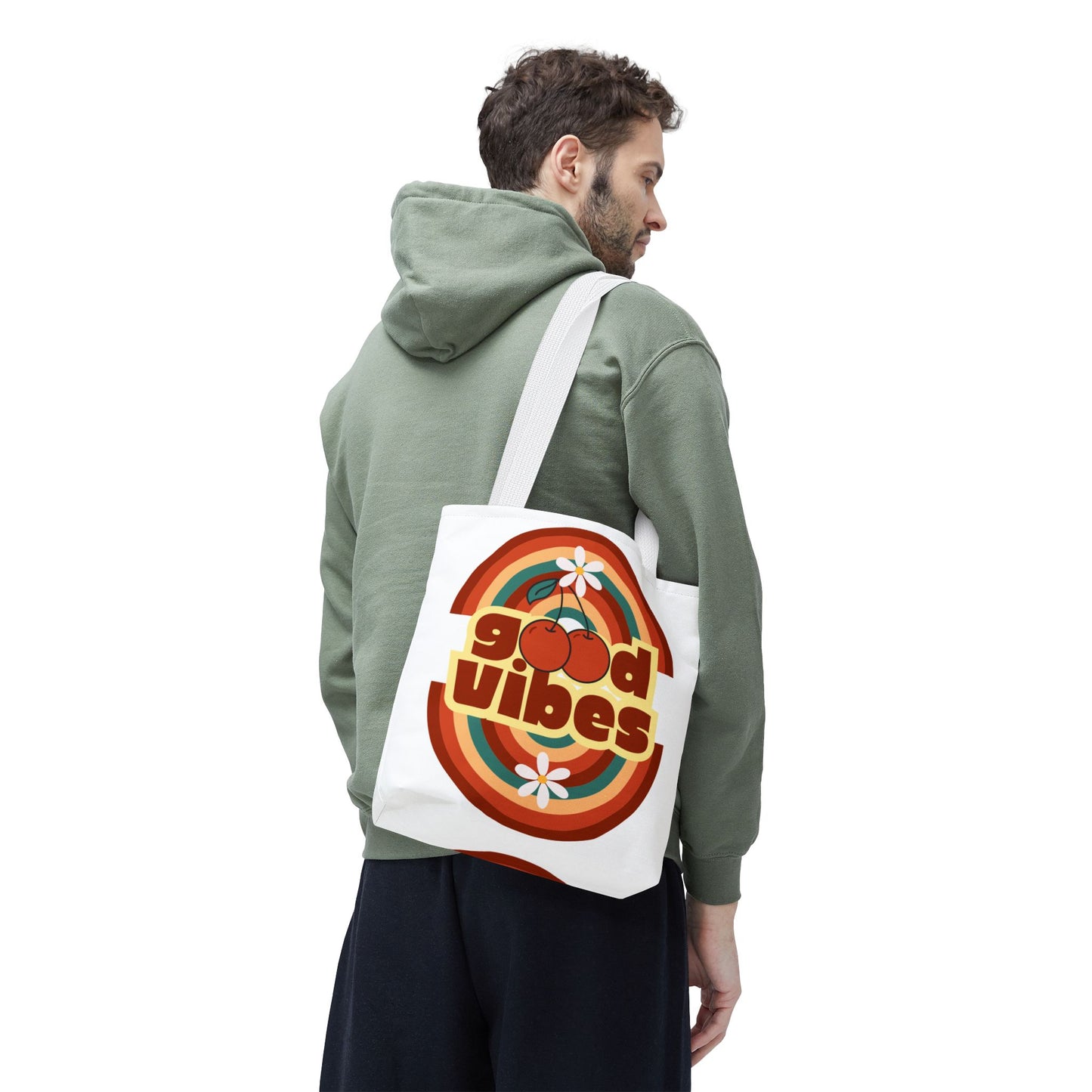 Good Vibes Retro Tote Bag, Chic Carryall, Perfect for Beach Days, Festivals, Everyday Use, Eco-Friendly Shopping