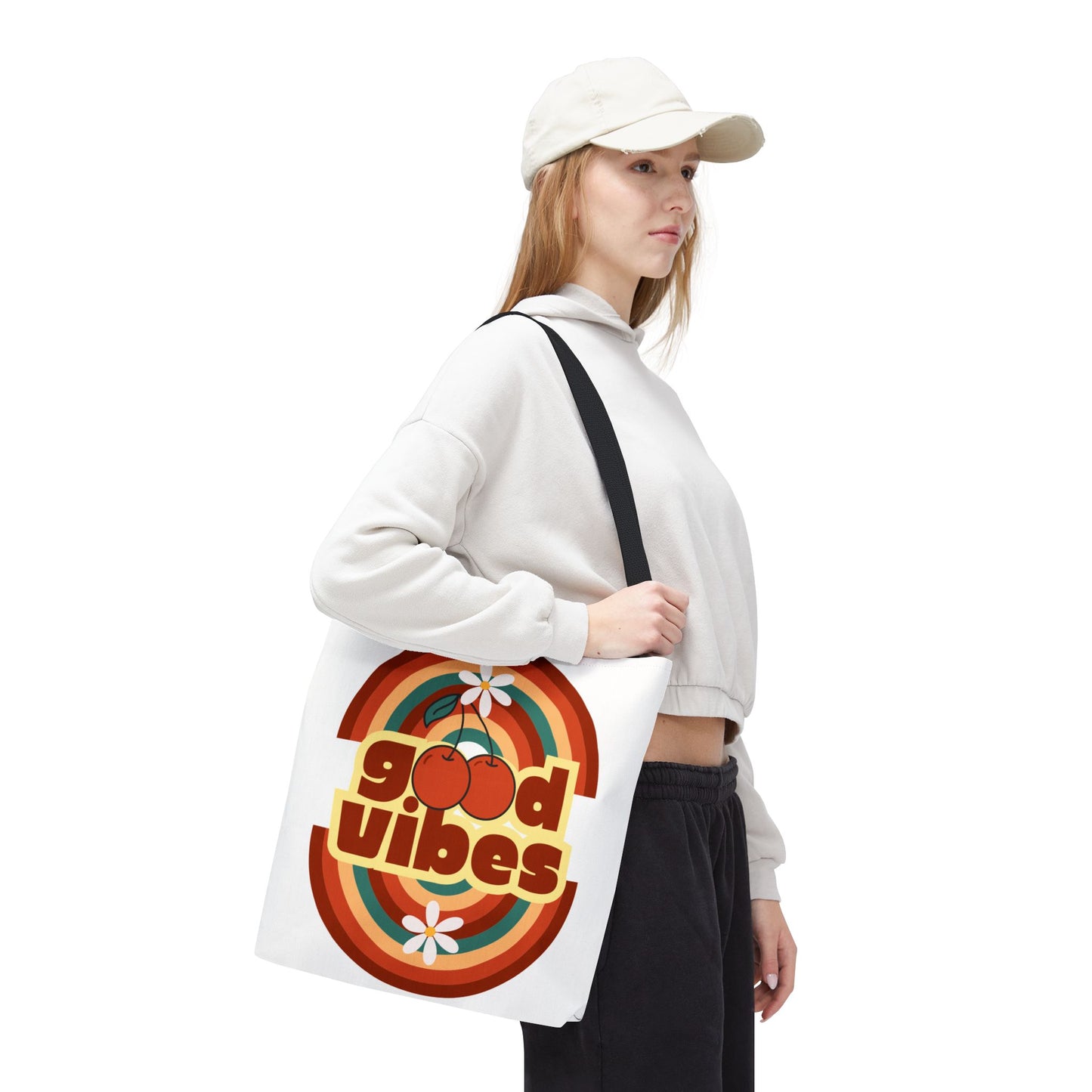 Good Vibes Retro Tote Bag, Chic Carryall, Perfect for Beach Days, Festivals, Everyday Use, Eco-Friendly Shopping